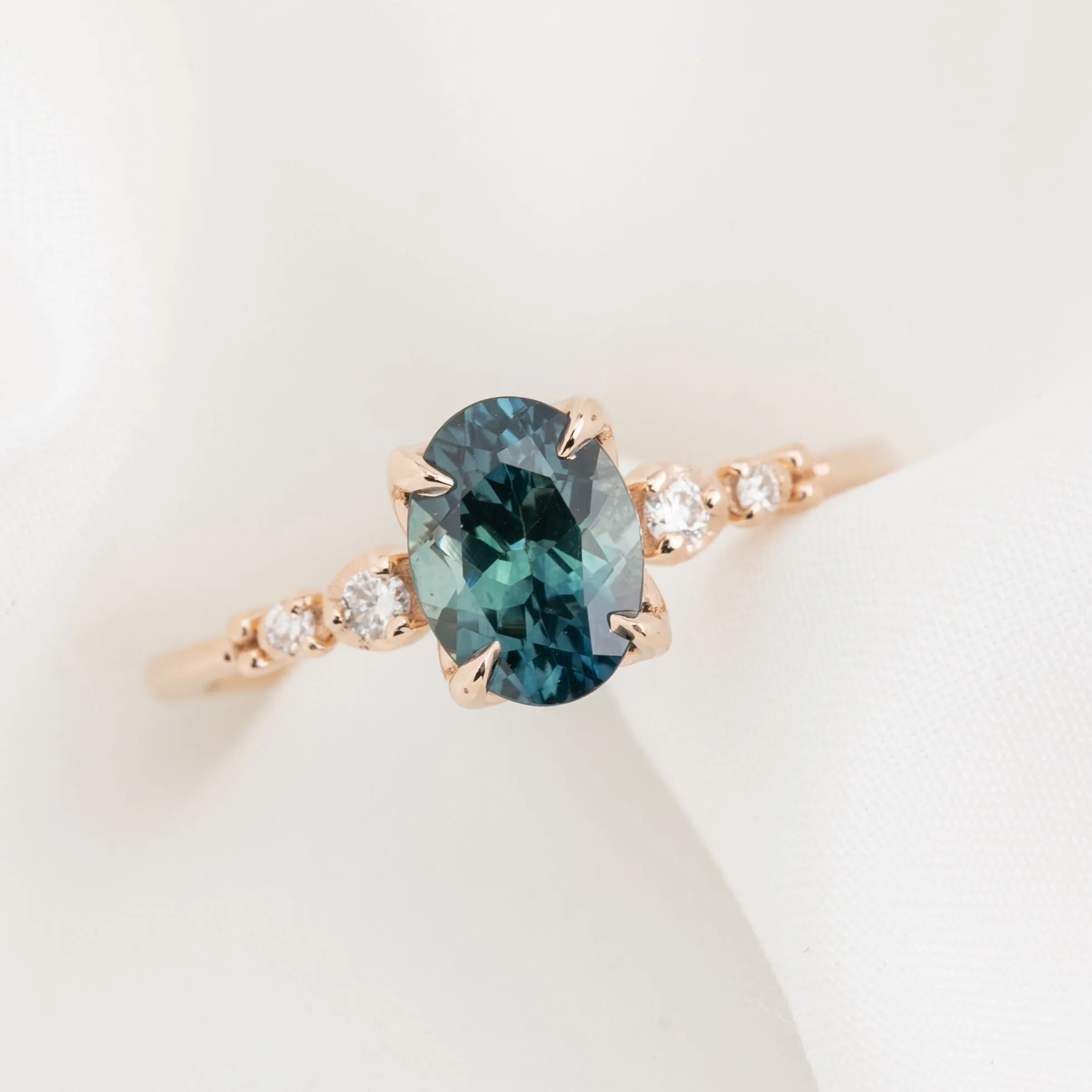 Estel Luxe Ring 1.68ct Blue Green Montana Sapphire, 14k Rose Gold (One of a kind)