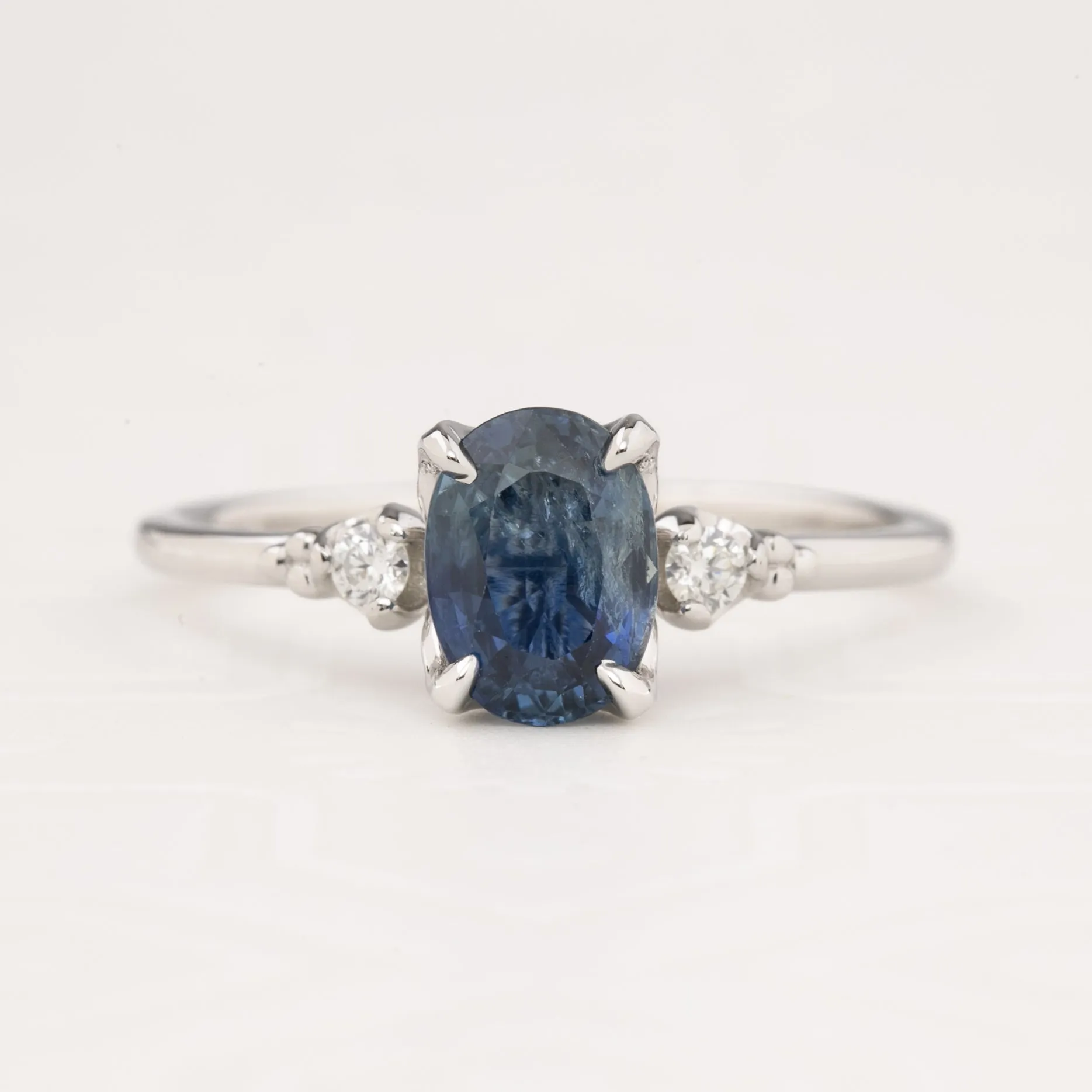 Estel Ring 1.42ct Oval Blue Sapphire, 14K White Gold (One of a kind)