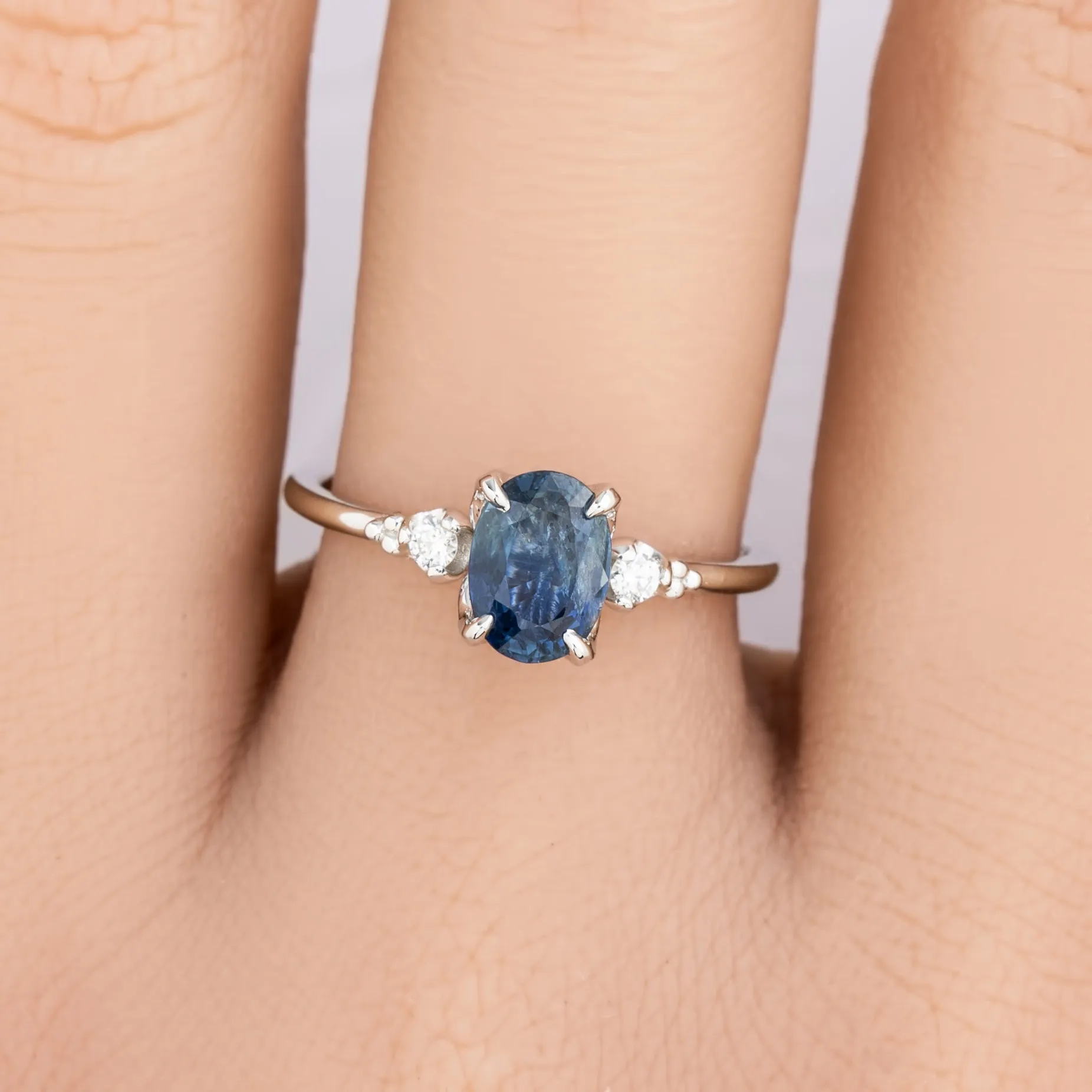 Estel Ring 1.42ct Oval Blue Sapphire, 14K White Gold (One of a kind)