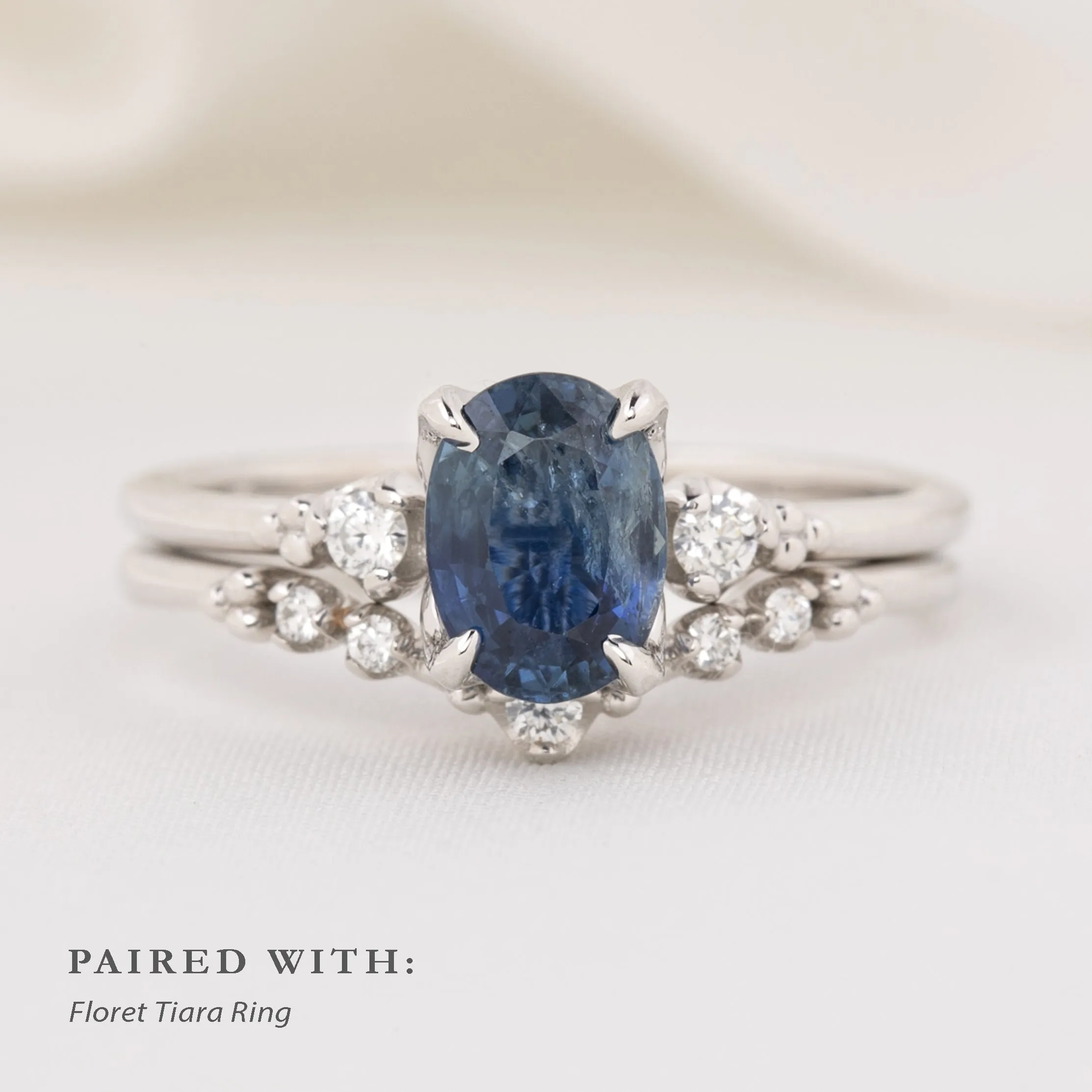 Estel Ring 1.42ct Oval Blue Sapphire, 14K White Gold (One of a kind)