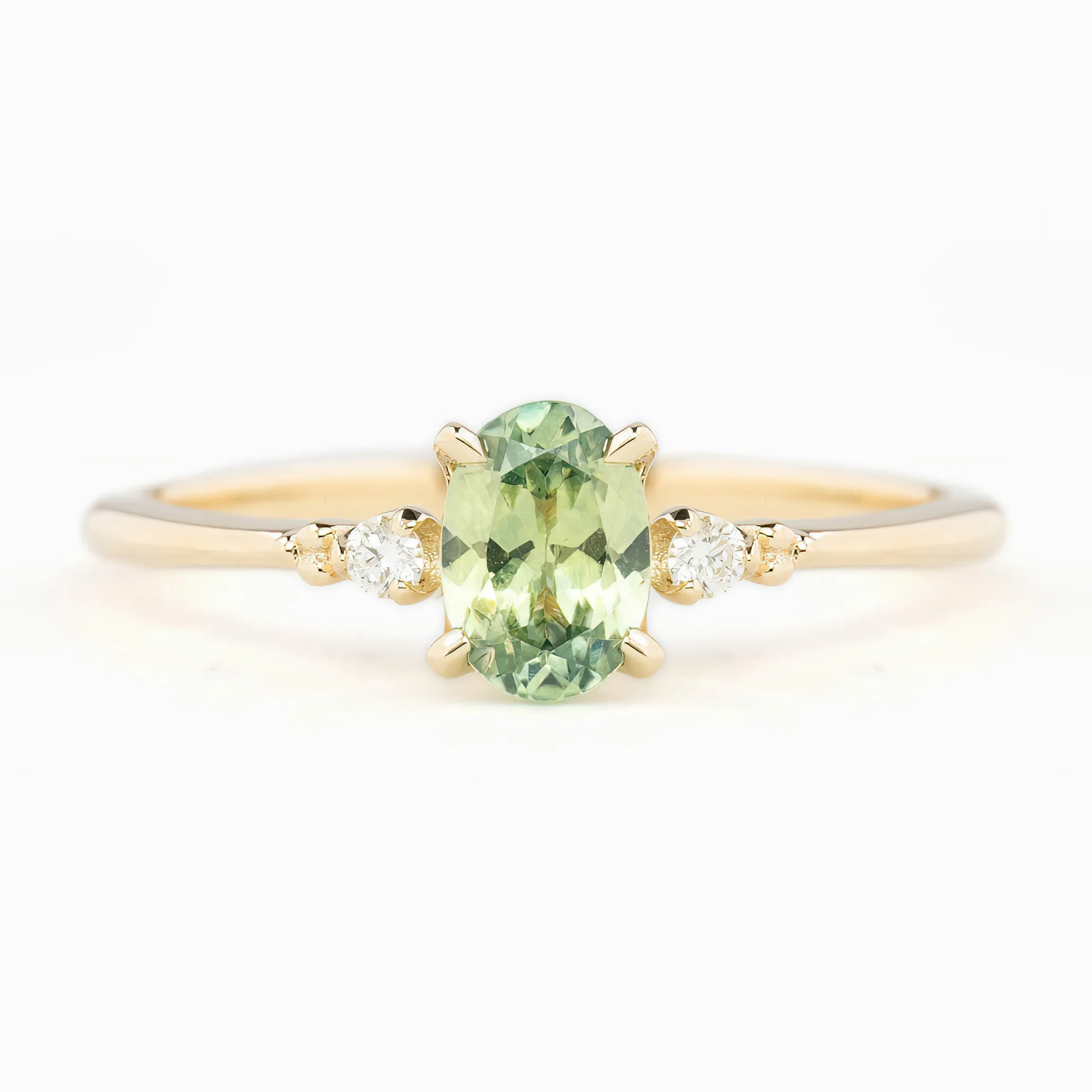 Estel Ring 6.5mm 0.85ct Oval Light Green Montana Sapphire 14K Yellow Gold