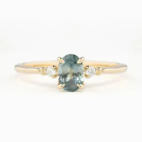 Estel Ring 6.5mm Oval Light Blue Green Montana Sapphire 14K Yellow Gold