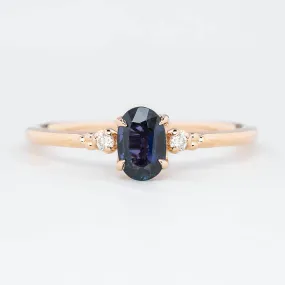 Estel Ring 6x4mm 0.66ct Australian Deep Blue Sapphire, 14k Rose Gold