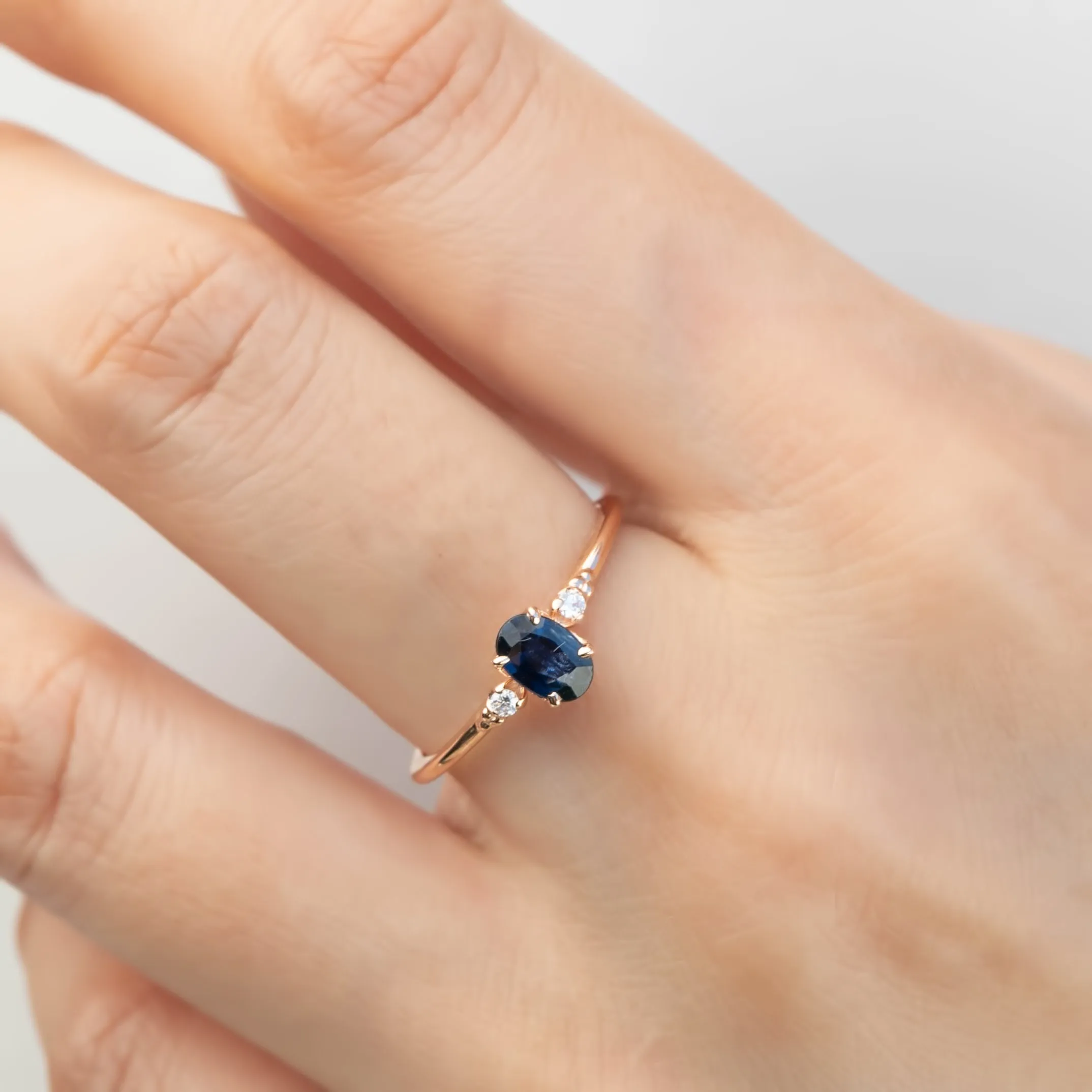 Estel Ring 6x4mm 0.66ct Australian Deep Blue Sapphire, 14k Rose Gold