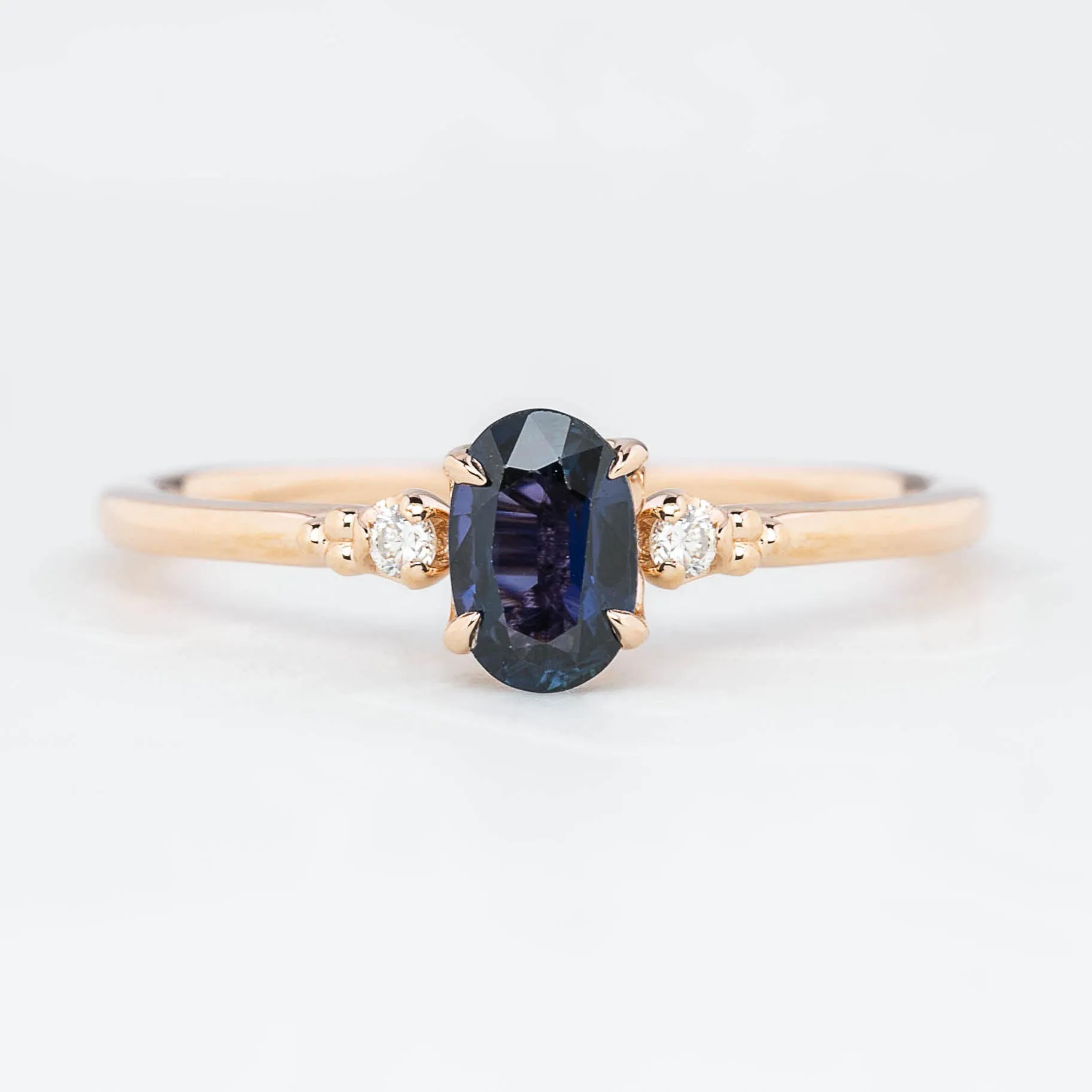 Estel Ring 6x4mm 0.66ct Australian Deep Blue Sapphire, 14k Rose Gold