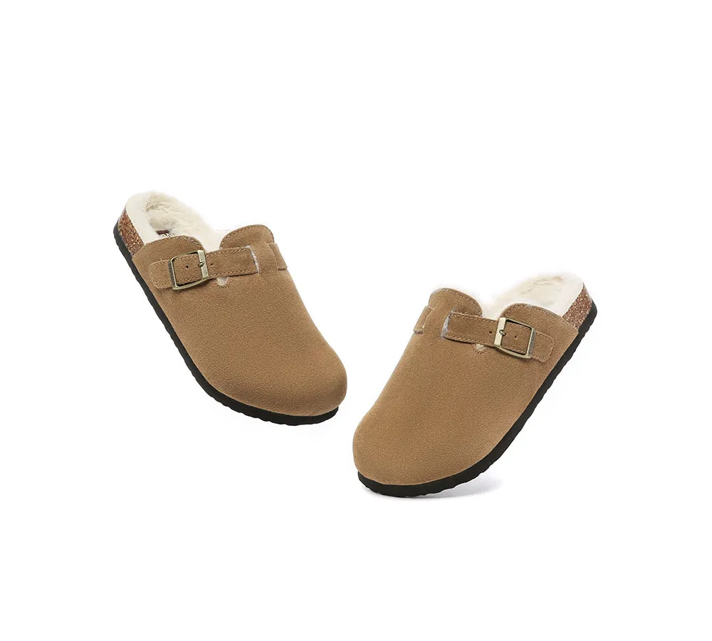 EVERAU Adjustable Buckled Straps Slip-on Suede Flat Clog Slides Malka