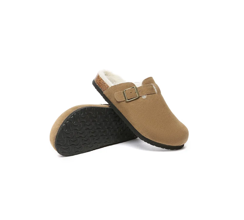 EVERAU Adjustable Buckled Straps Slip-on Suede Flat Clog Slides Malka