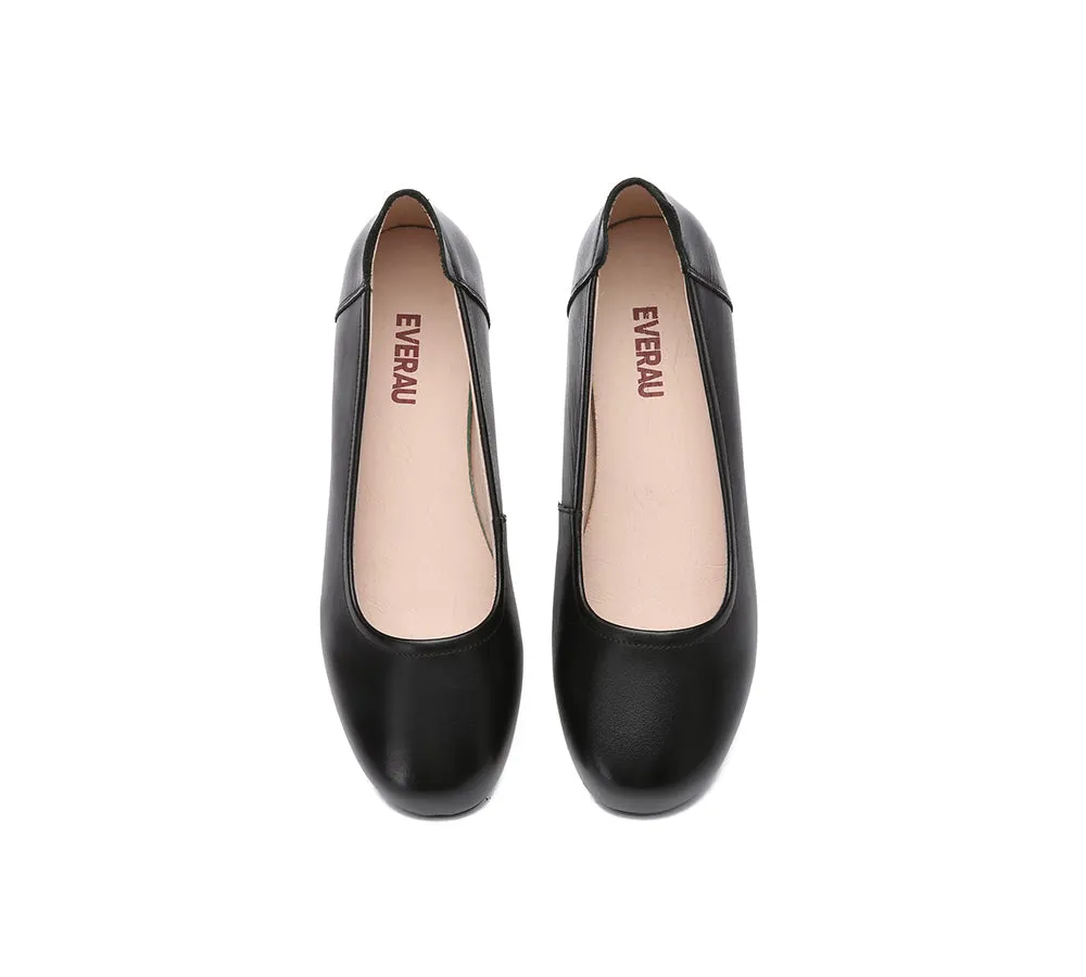 EVERAU Women Leather Round Toe Black Work Ballet Flats Fern