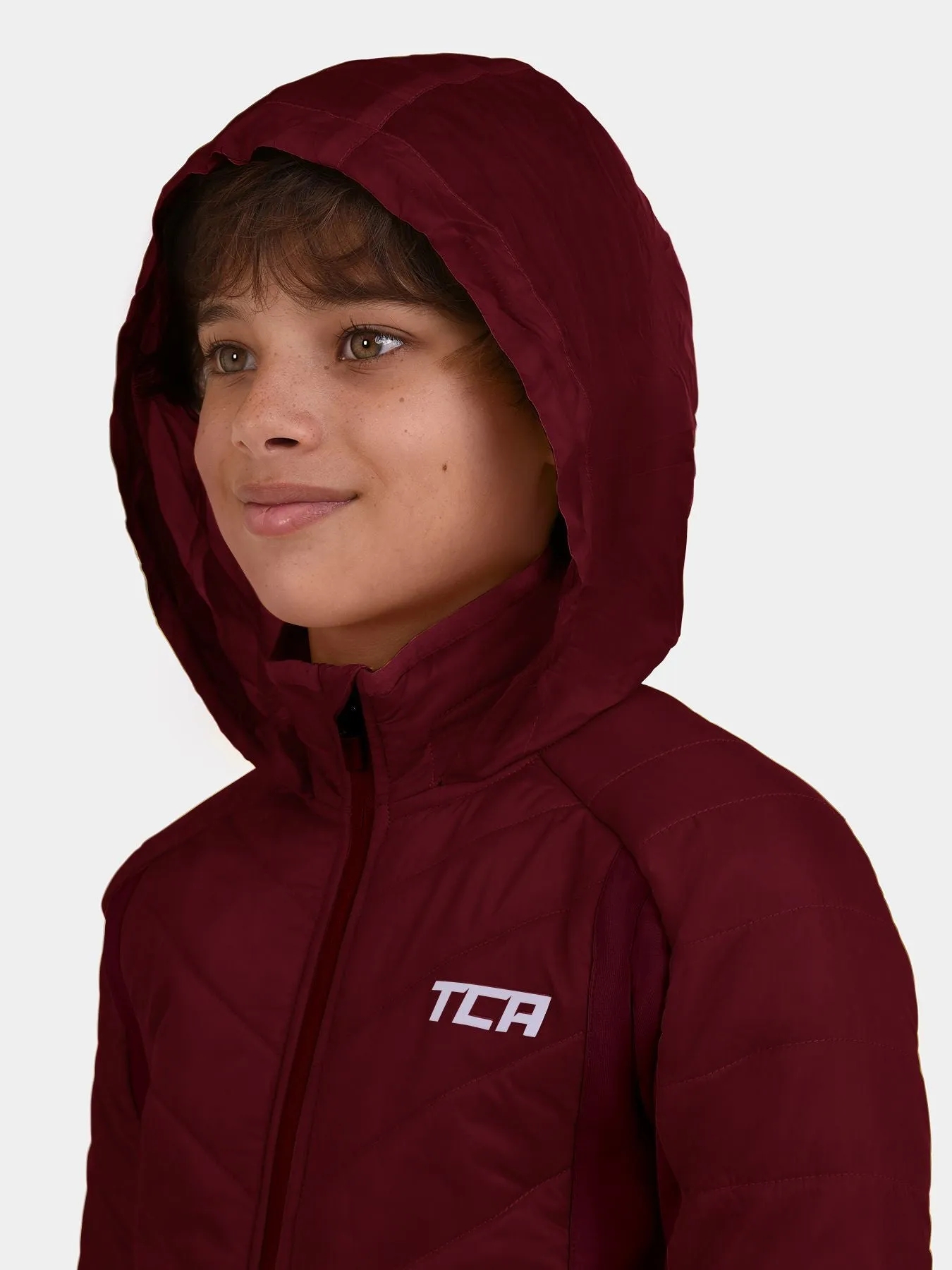 Excel Running Padded Packable Hooded Jacket For Boys With Thumbholes, Underarm Ventilation Zips, Zip Pockets & Reflective Strips