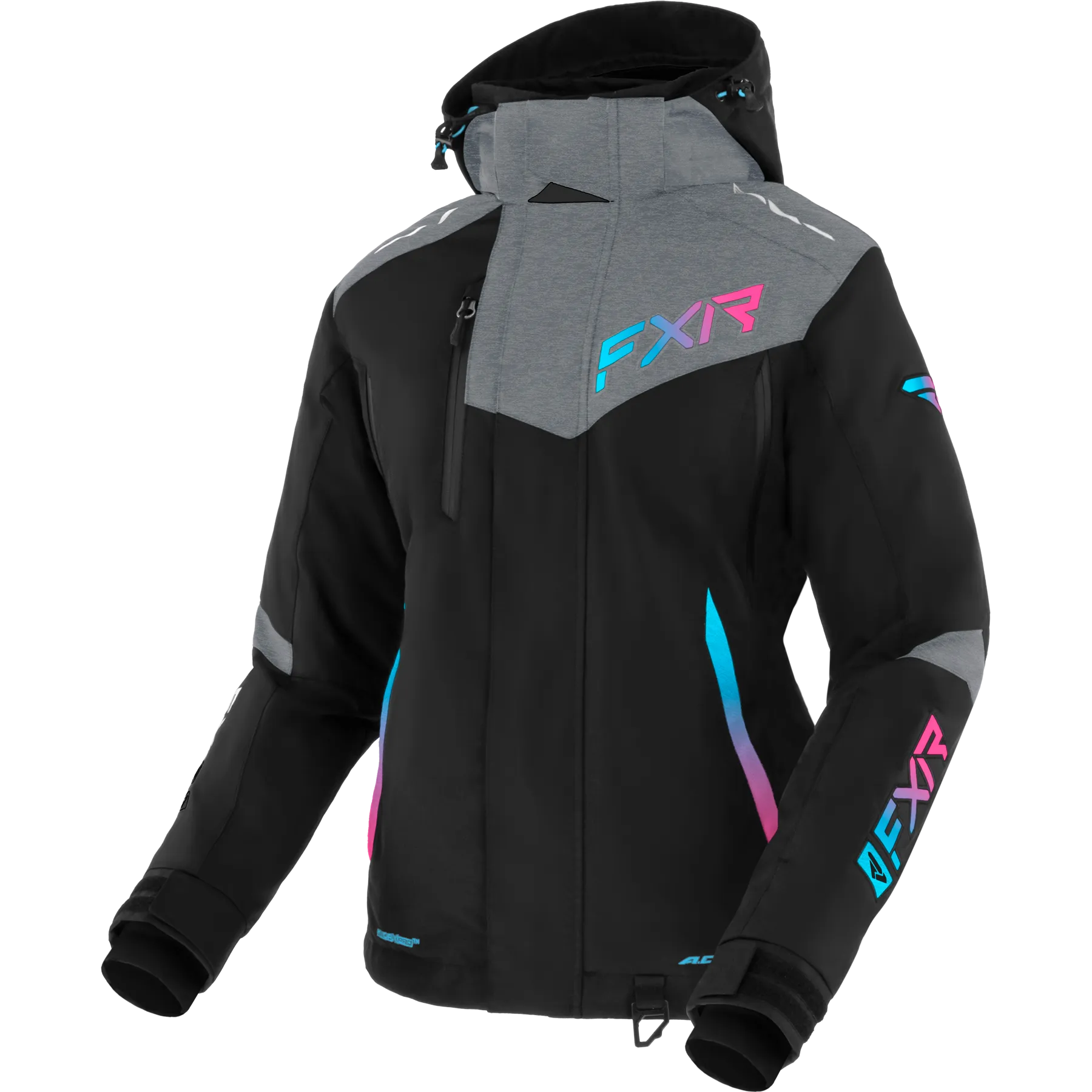 FXR Women's Edge Jacket Black/Heather Grey/Sky Blue/Electric Pink