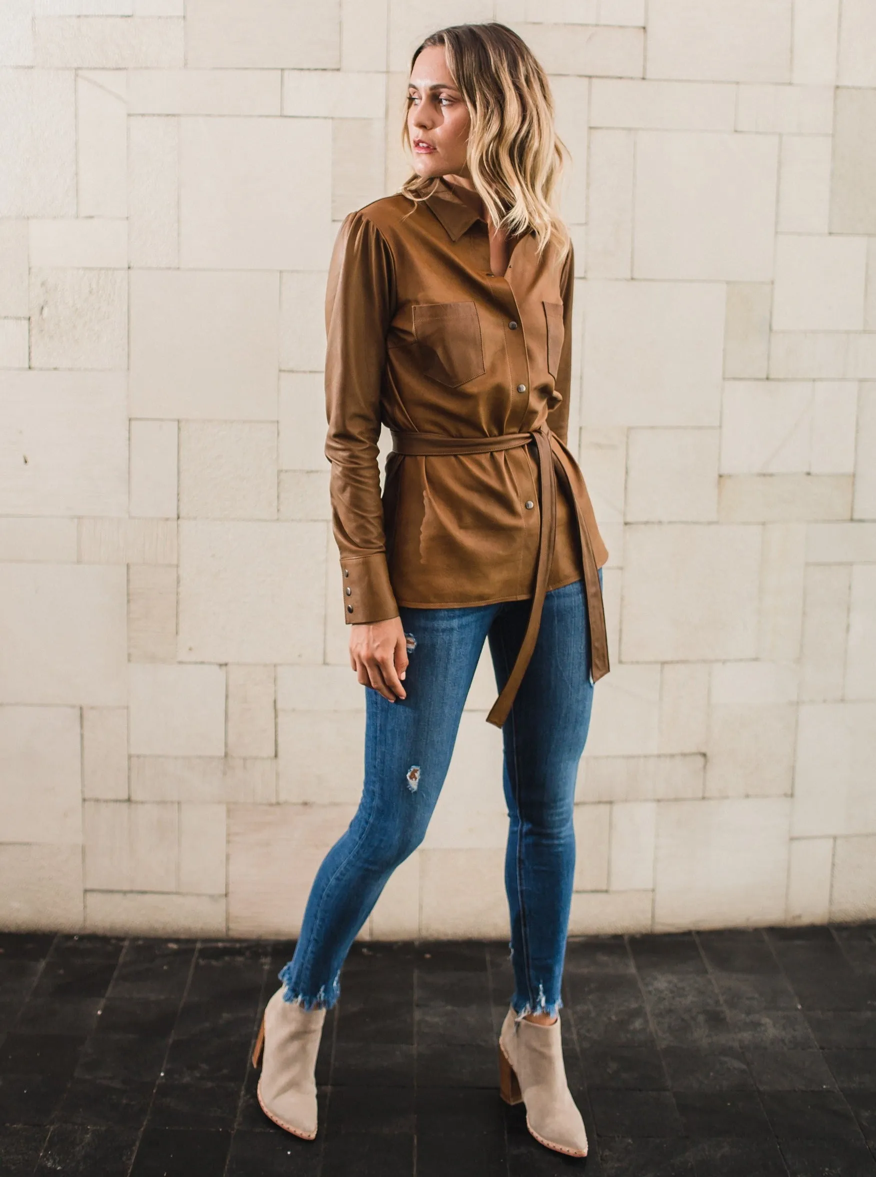 HARVEY LEATHER SHIRT - TAN