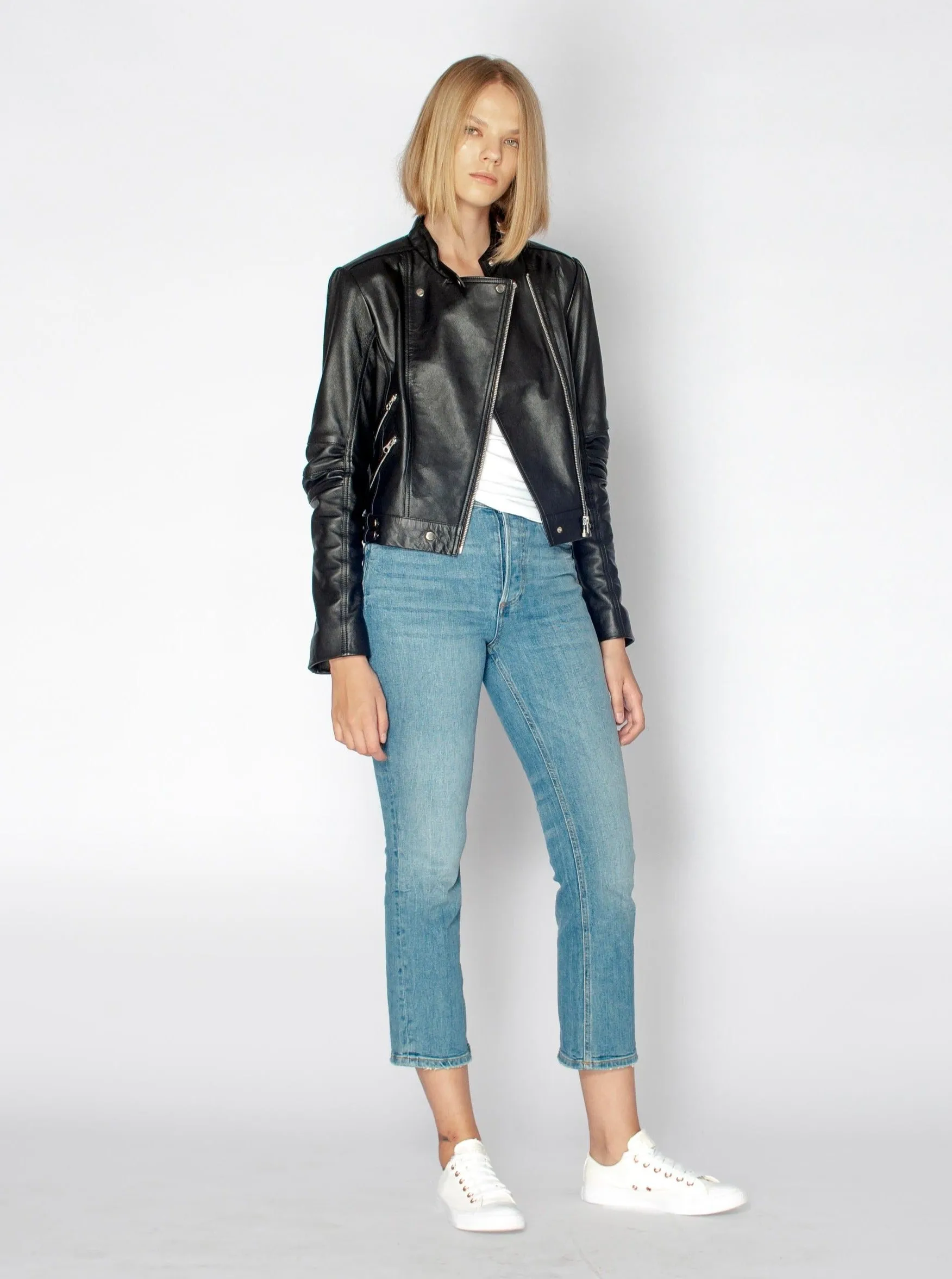 IMOGEN LEATHER BIKER JACKET - BLACK