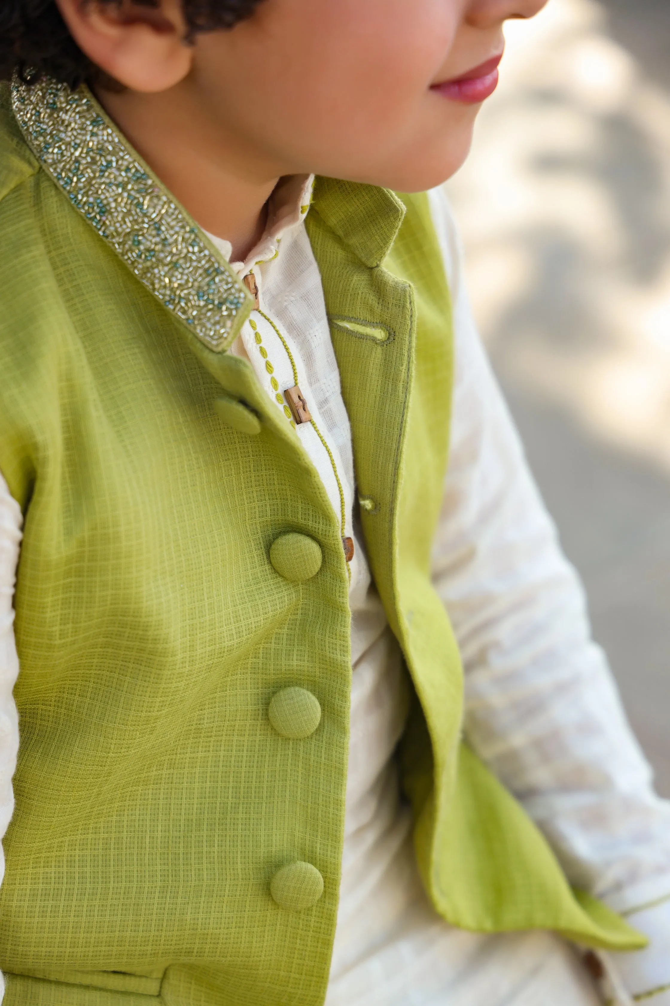 Inara - Kota Doriya Nehru Jacket, Cotton Dobby Kurta Trouser Set For Boys