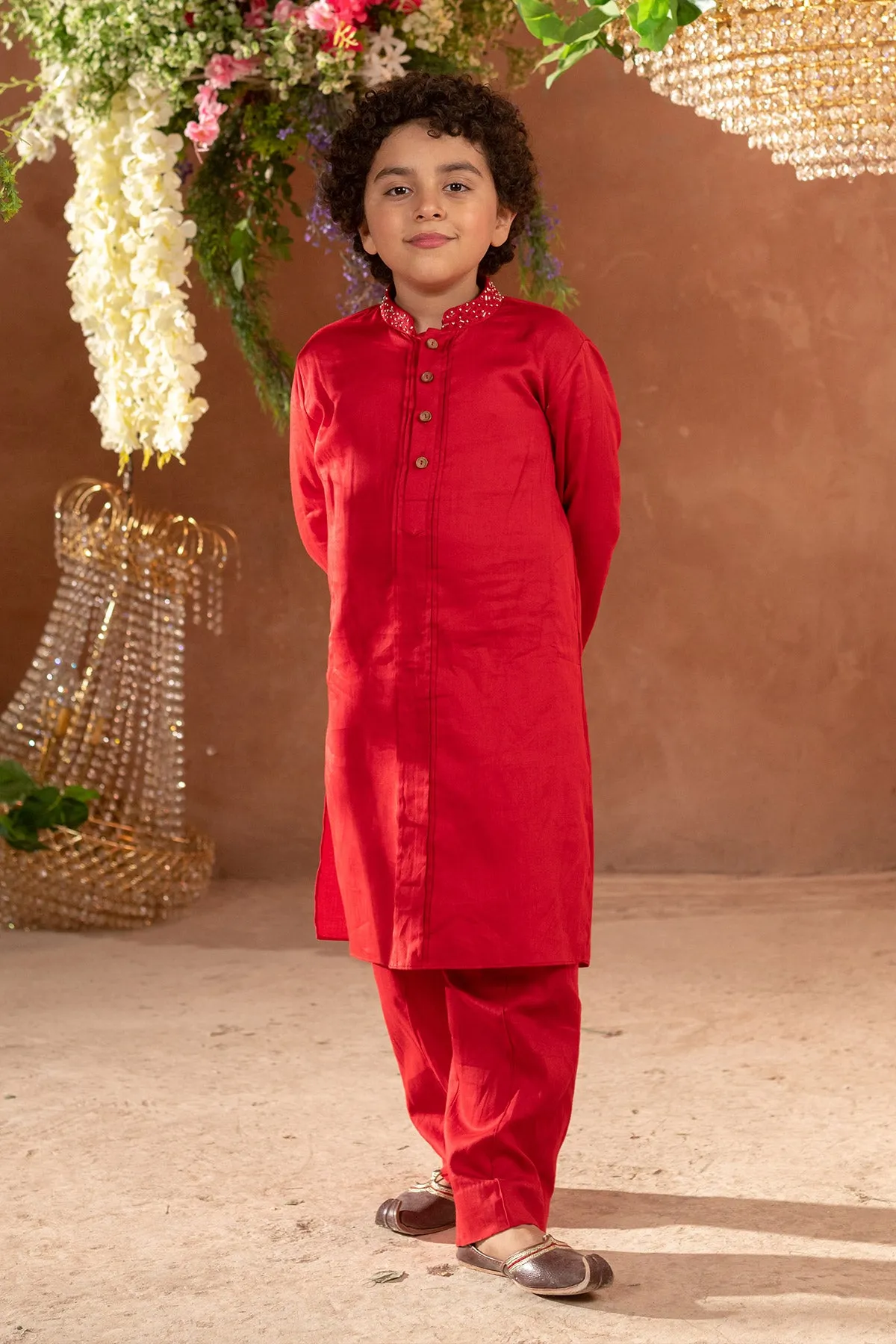 Kian -
 Embroidered Nehru Jacket and Vegan Silk Kurta Trouser Set