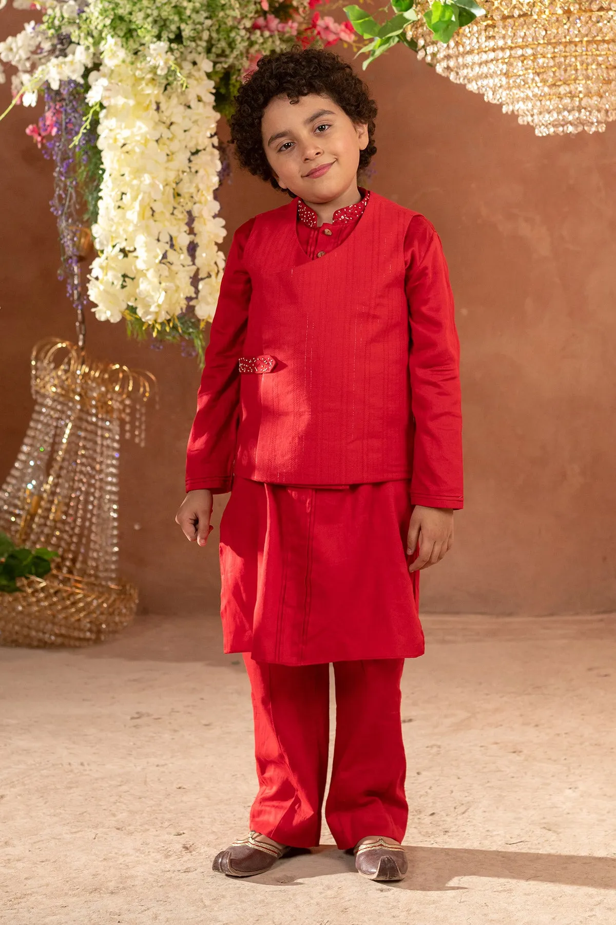 Kian -
 Embroidered Nehru Jacket and Vegan Silk Kurta Trouser Set