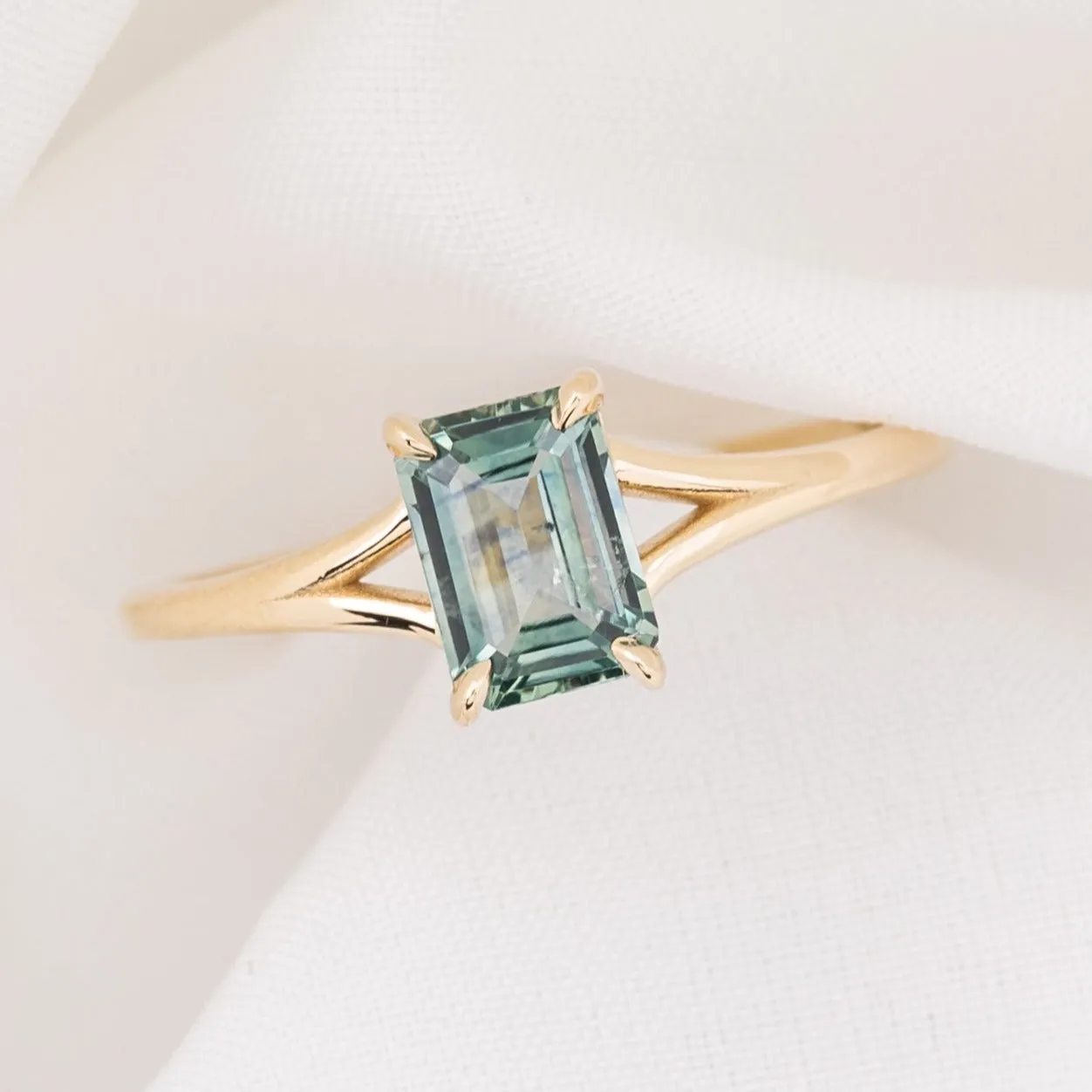 Kylie Ring 1.15ct Light Green Montana Sapphire, 14k Yellow Gold (One of a kind)