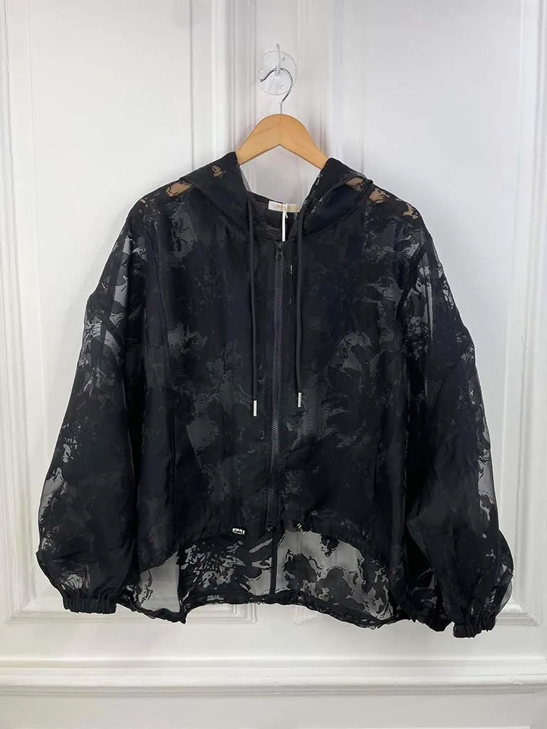 Malissa J Sheer Floral Print Bomber Jacket - Black