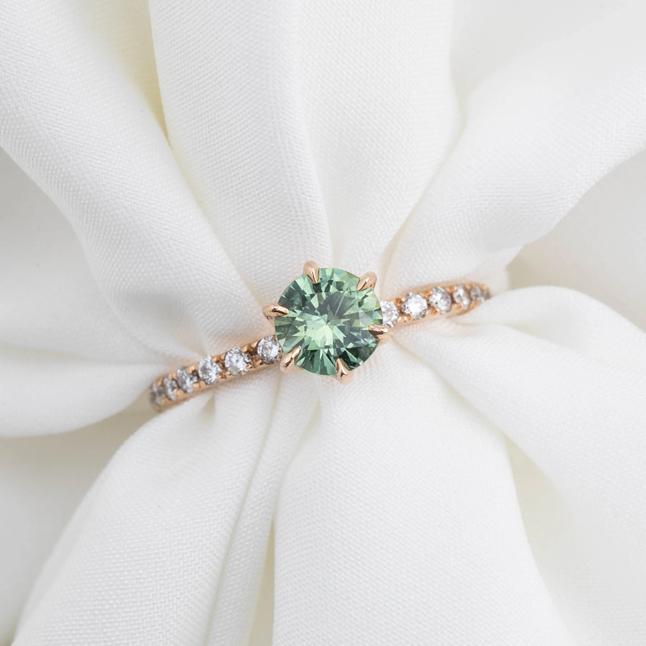 One-of-a-Kind Maria Luxe 0.9ct Light Green Montana Sapphire Ring in 14K Rose Gold