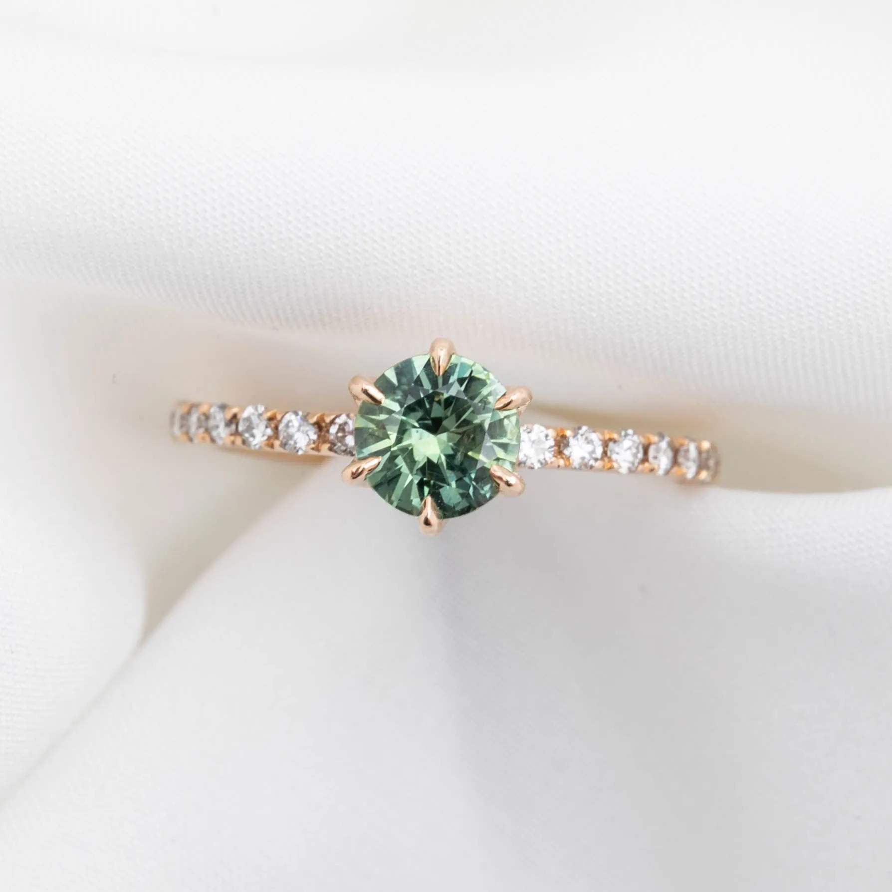 One-of-a-Kind Maria Luxe 0.9ct Light Green Montana Sapphire Ring in 14K Rose Gold