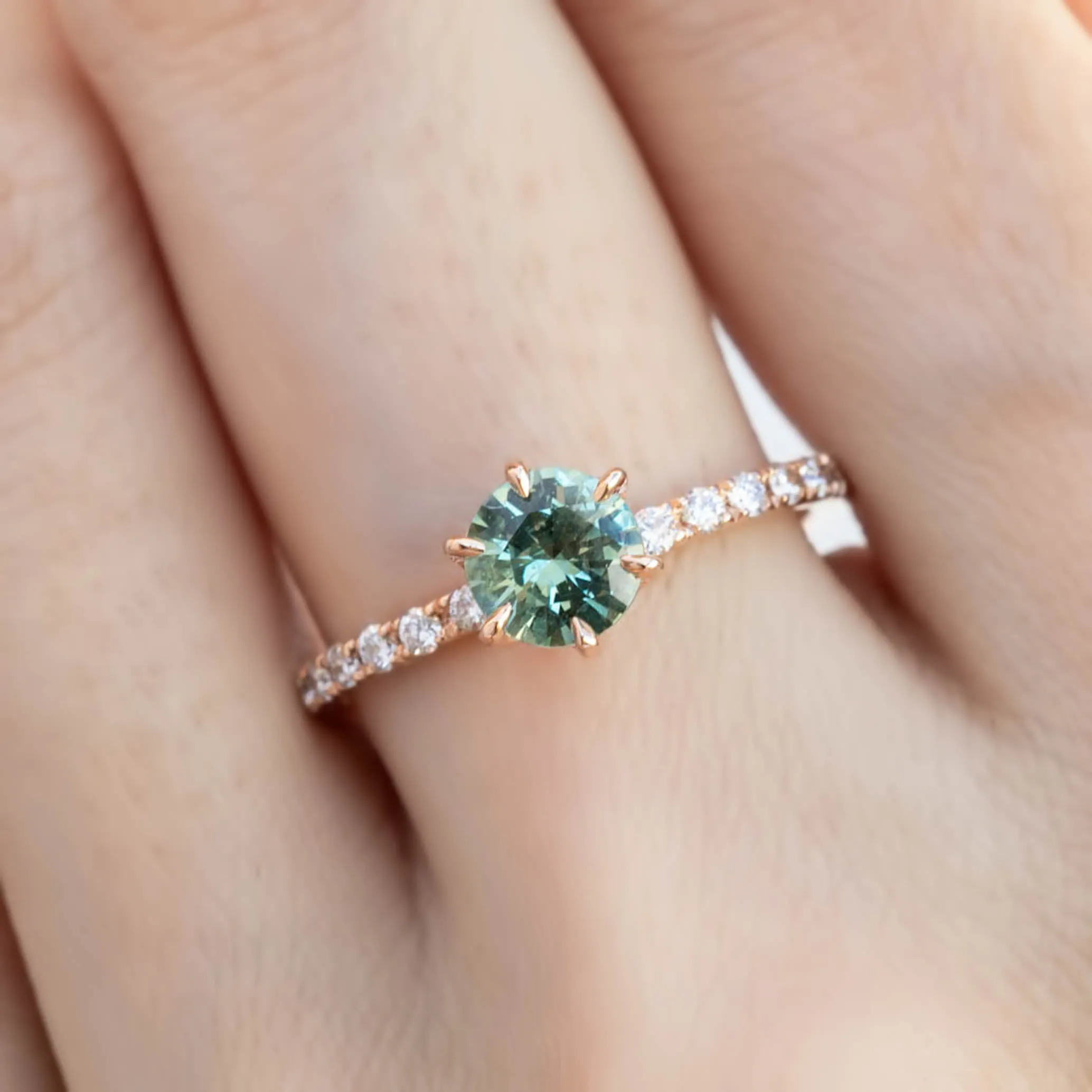 One-of-a-Kind Maria Luxe 0.9ct Light Green Montana Sapphire Ring in 14K Rose Gold