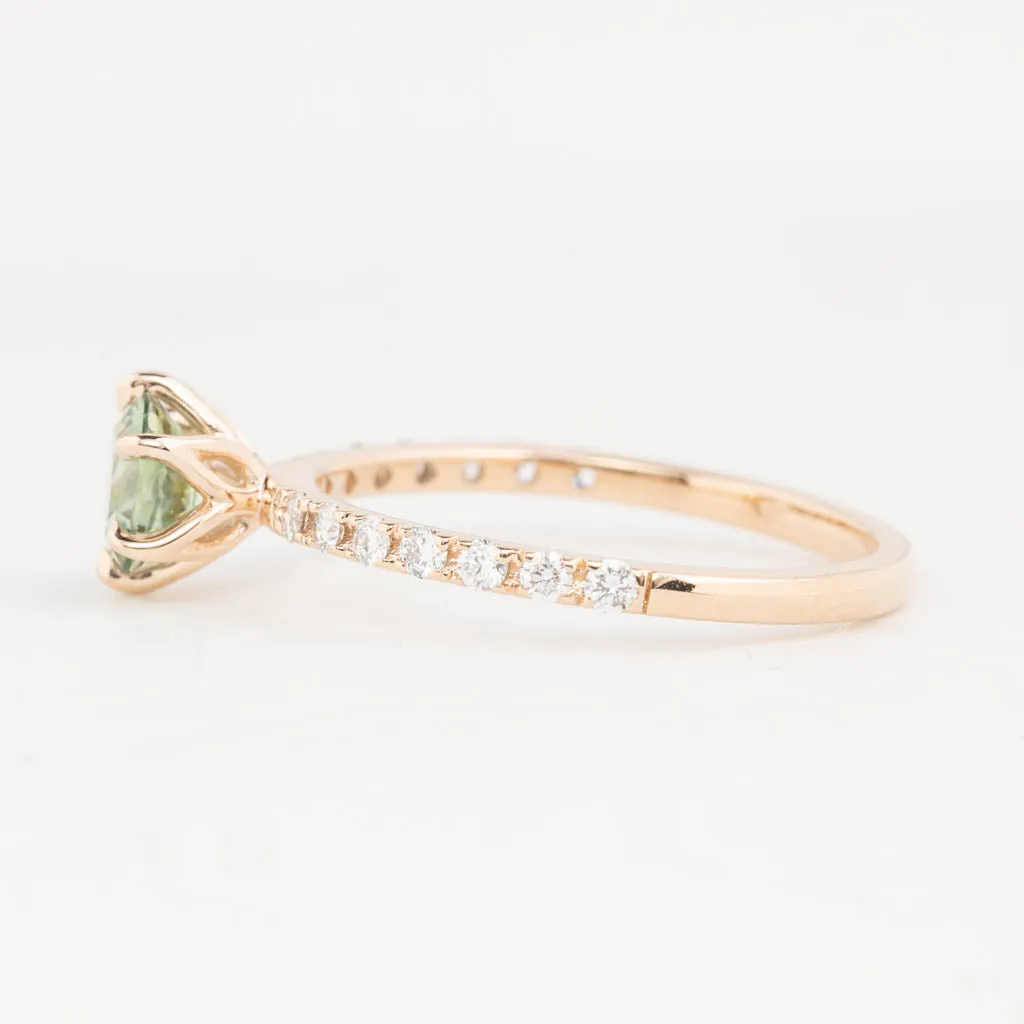 One-of-a-Kind Maria Luxe 0.9ct Light Green Montana Sapphire Ring in 14K Rose Gold