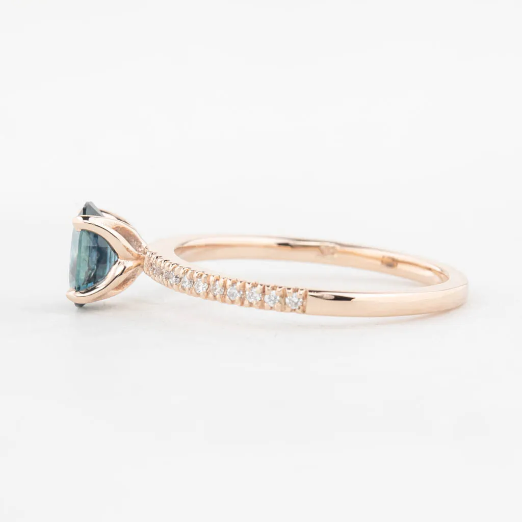 Maria Ring 0.9ct Blue Green Montana Sapphire, 14K Rose Gold (One of a kind)