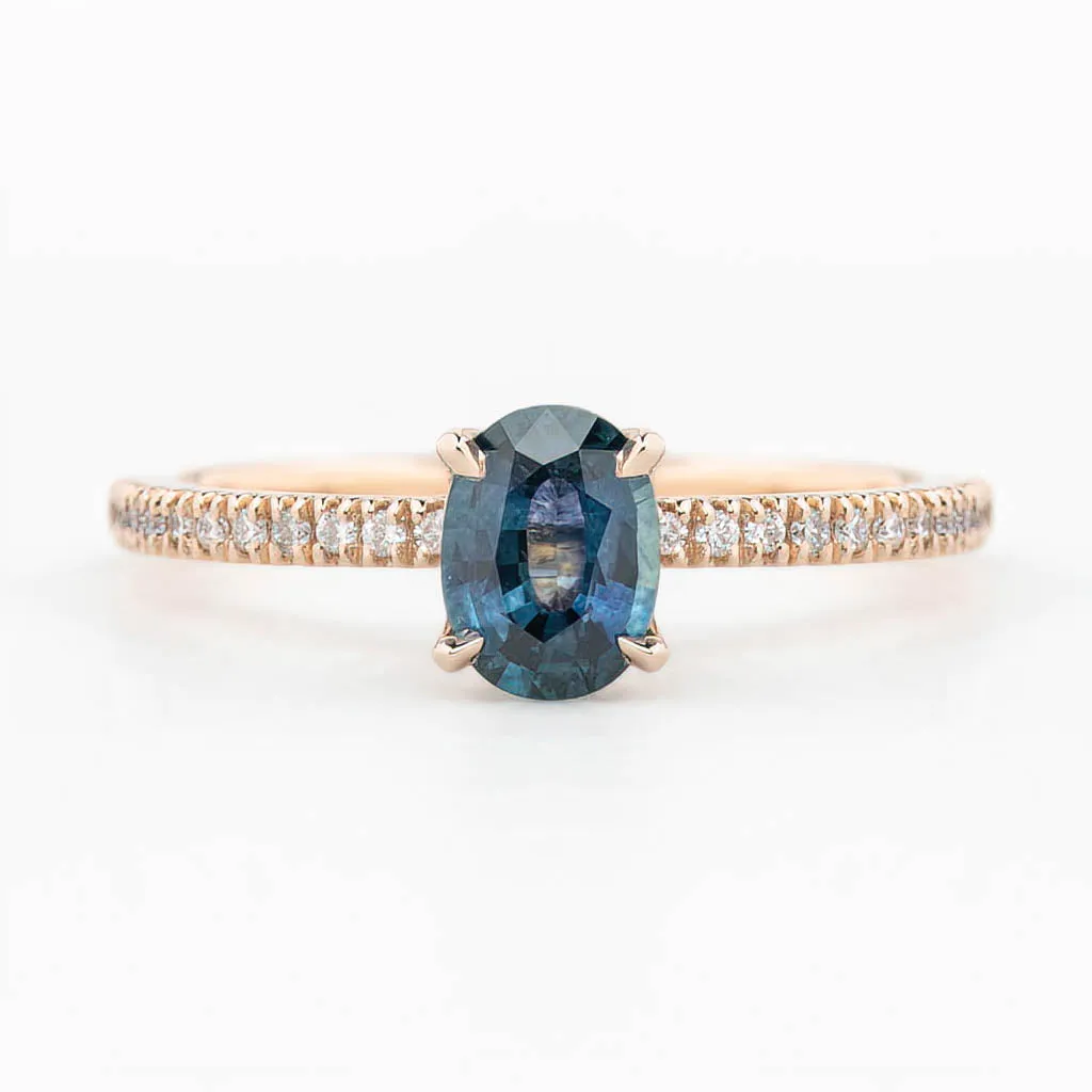 Maria Ring 0.9ct Blue Green Montana Sapphire, 14K Rose Gold (One of a kind)