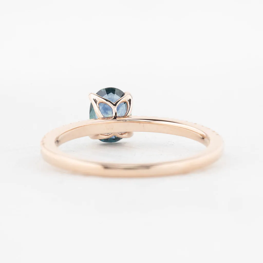 Maria Ring 0.9ct Blue Green Montana Sapphire, 14K Rose Gold (One of a kind)