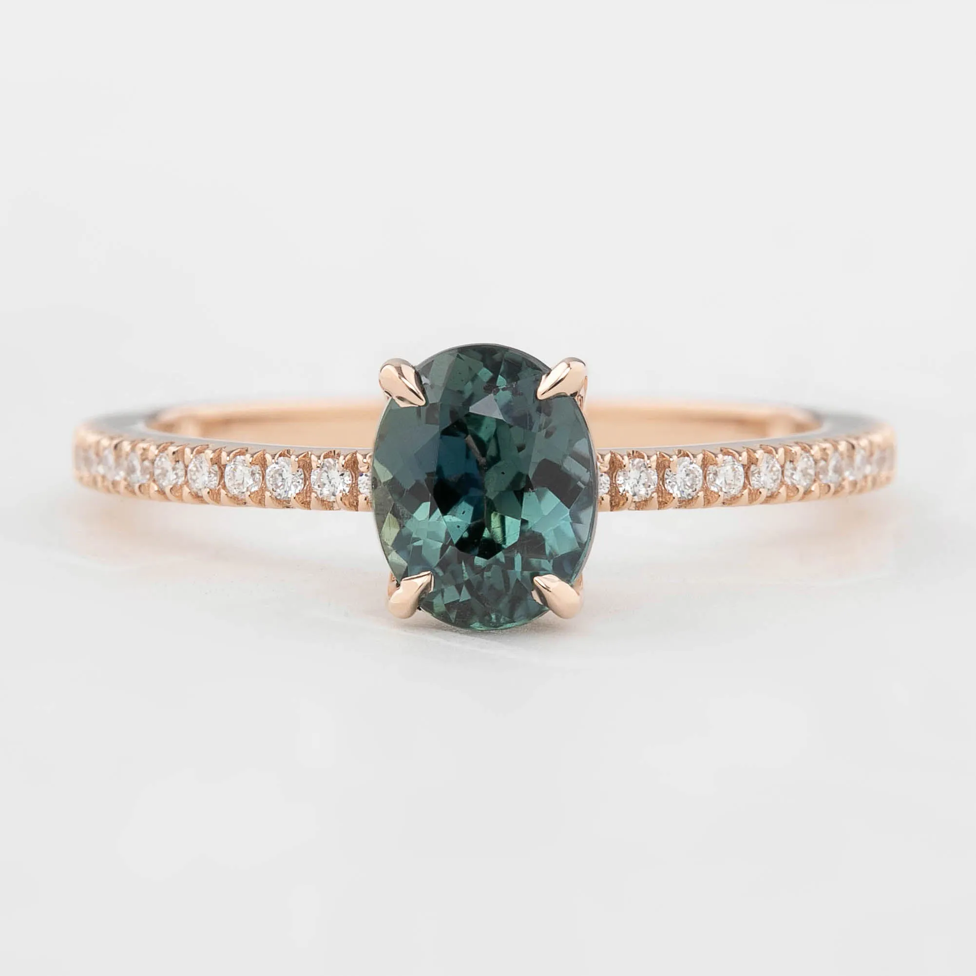 Maria Ring - 1.48ct Peacock Green Ceylon Sapphire, 14k rose gold (One of a kind)