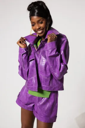 Mena Vegan Leather Jacket - Grape