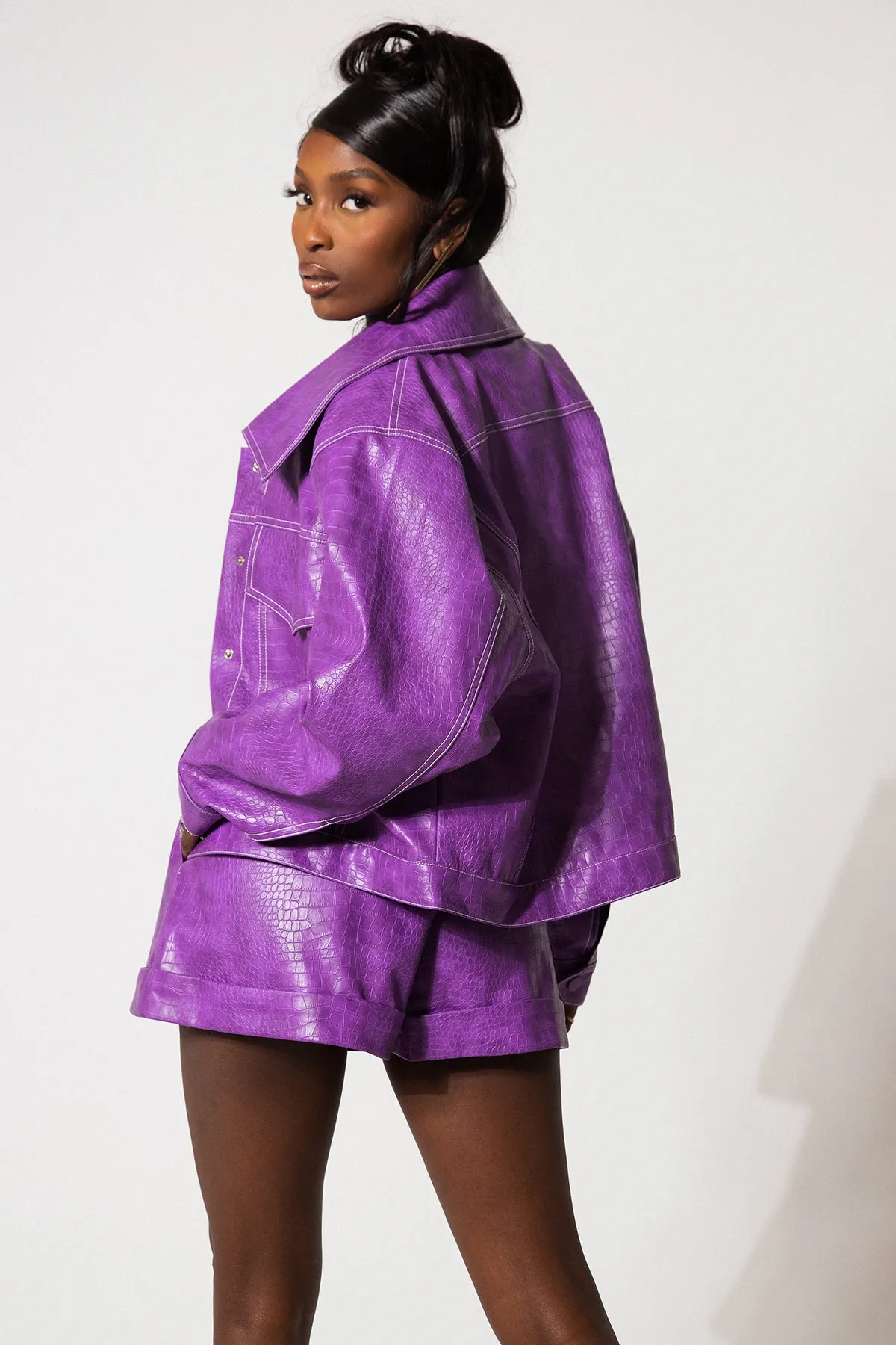 Mena Vegan Leather Jacket - Grape