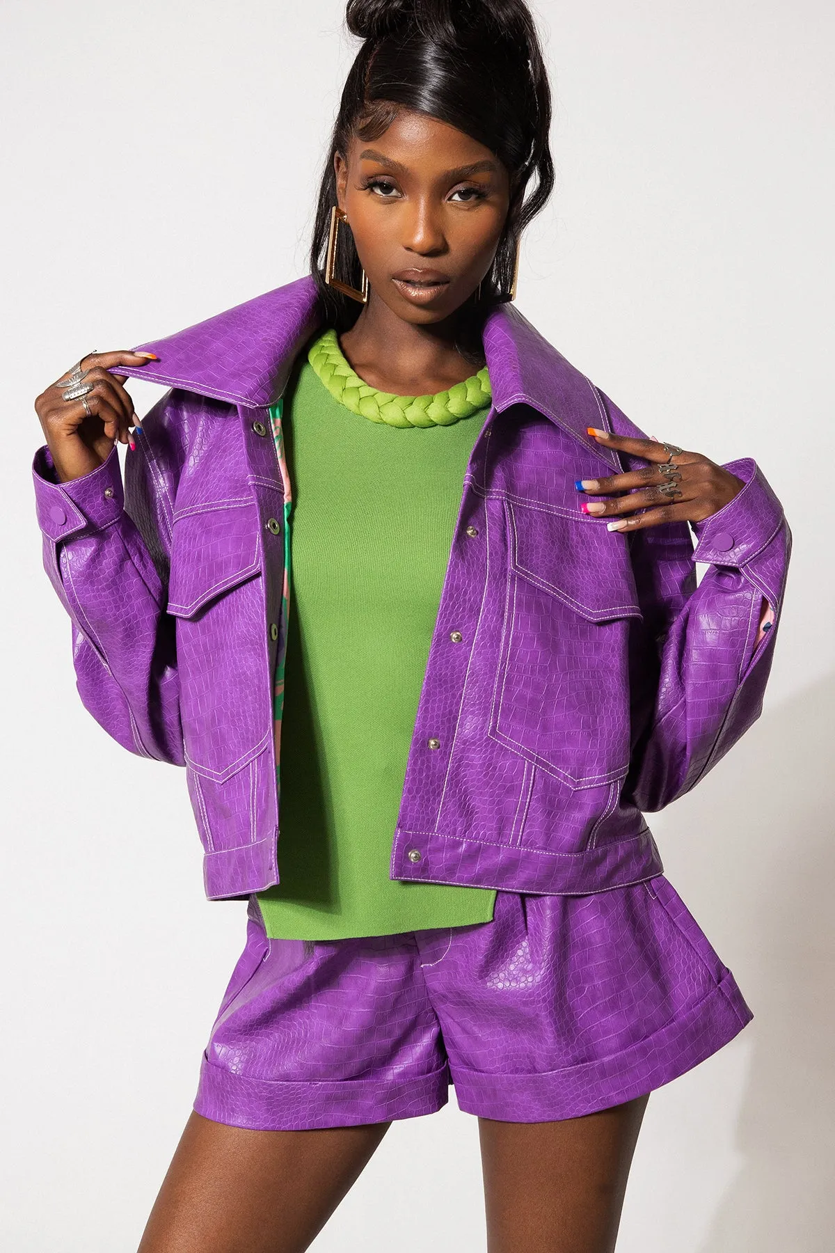 Mena Vegan Leather Jacket - Grape