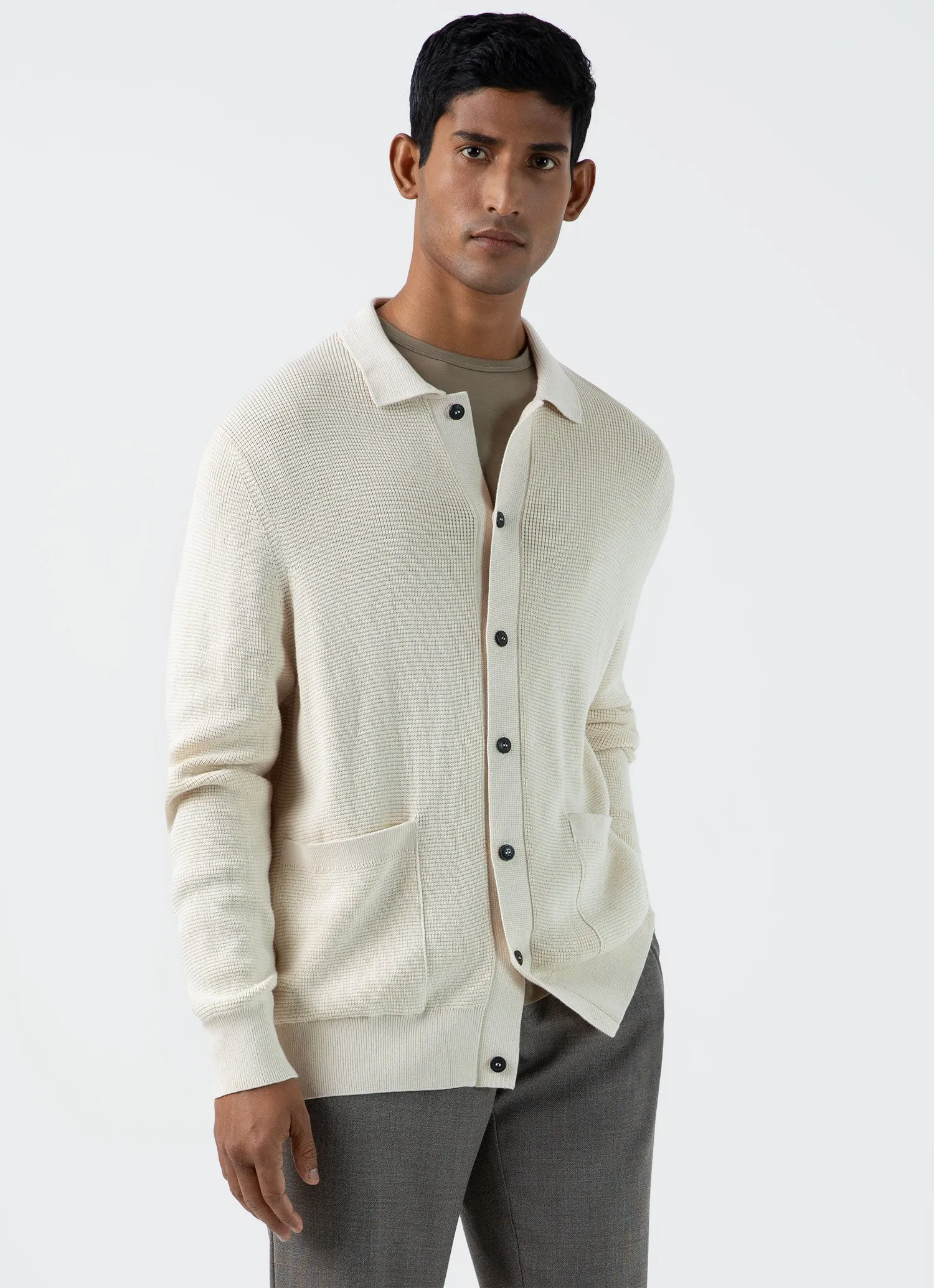 Men's Waffle Stitch Jacket in Ecru