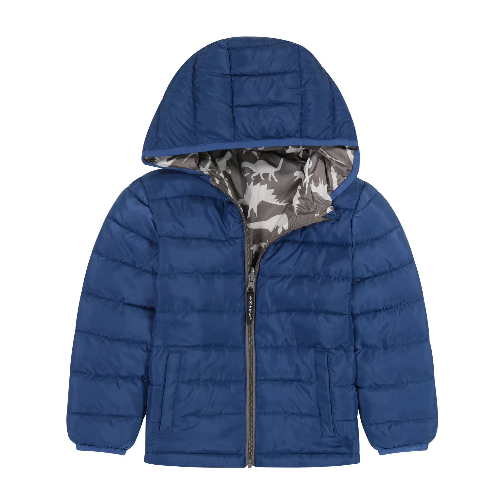 Midnight Blue Dinos Reversible Puffer  | Blue