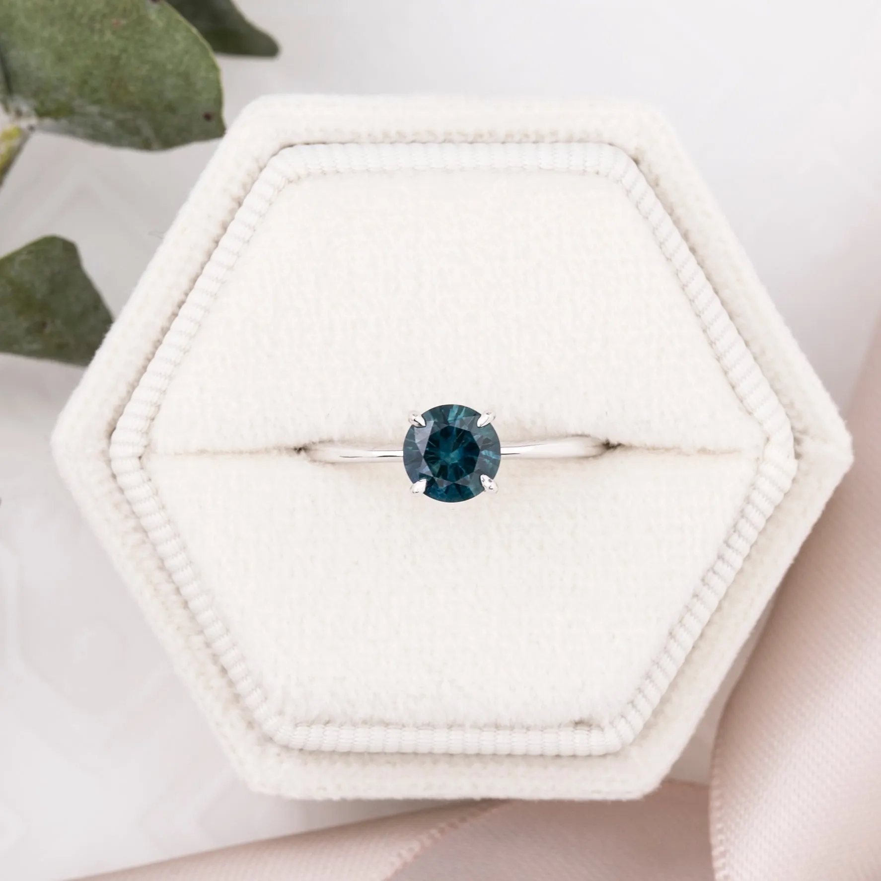 Nina Ring 0.91ct Peacock Blue Green Montana Sapphire, 14k White Gold (One of a kind)