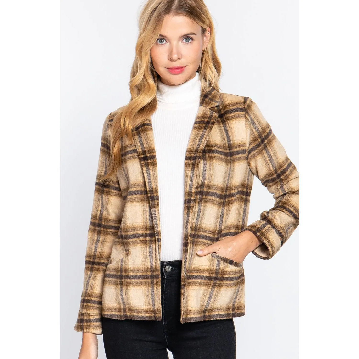 Notched Collar Plaid Jacket