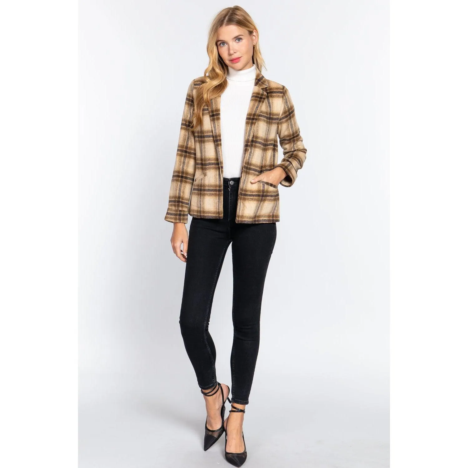 Notched Collar Plaid Jacket