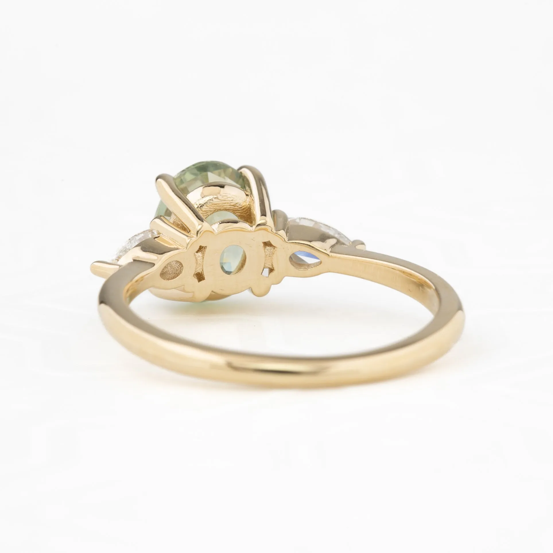 Olivia Grand Ring 2.20ct Parti Blue Green Yellow Montana Sapphire, 14k Yellow Gold (One of a kind)