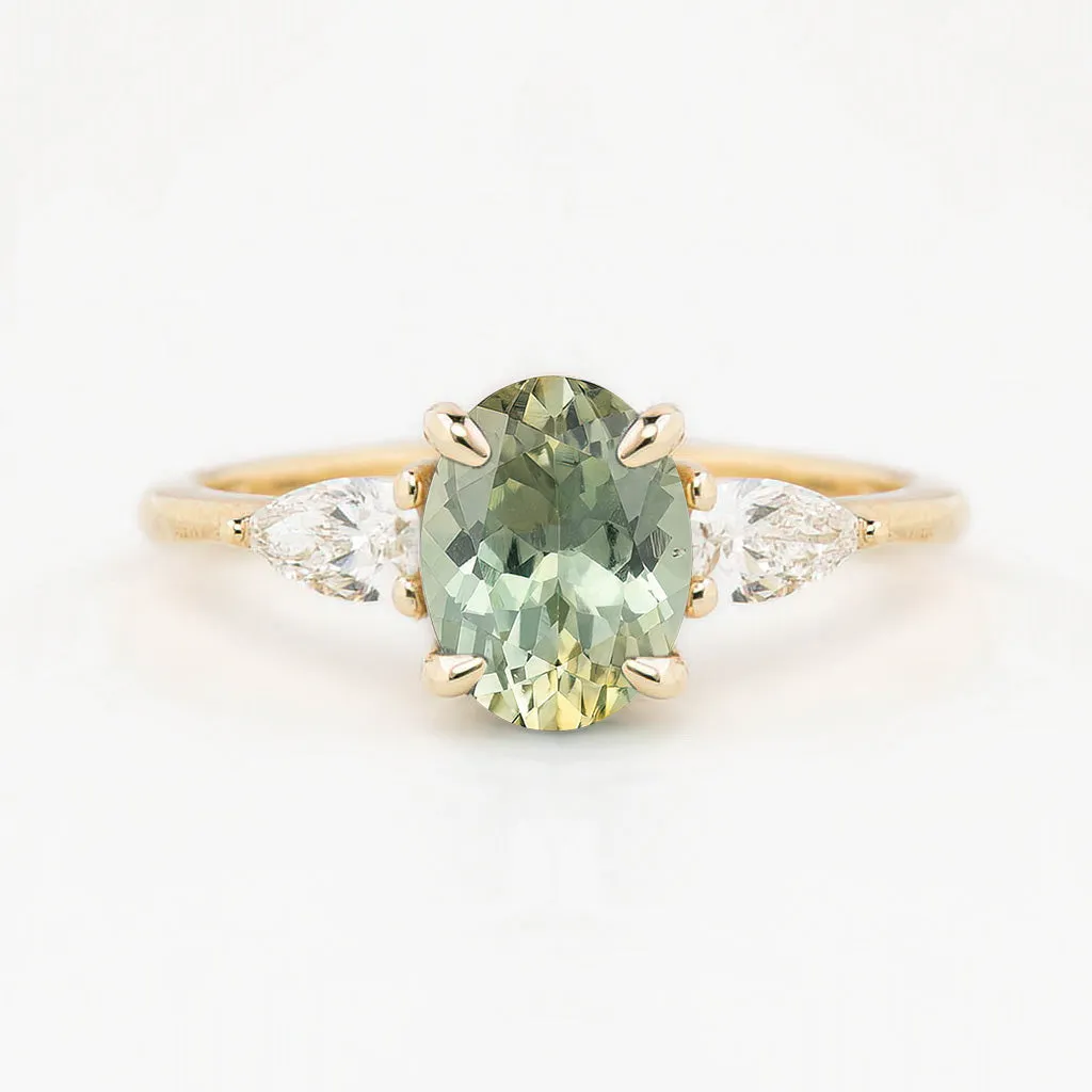 Olivia Grand Ring 2.20ct Parti Blue Green Yellow Montana Sapphire, 14k Yellow Gold (One of a kind)