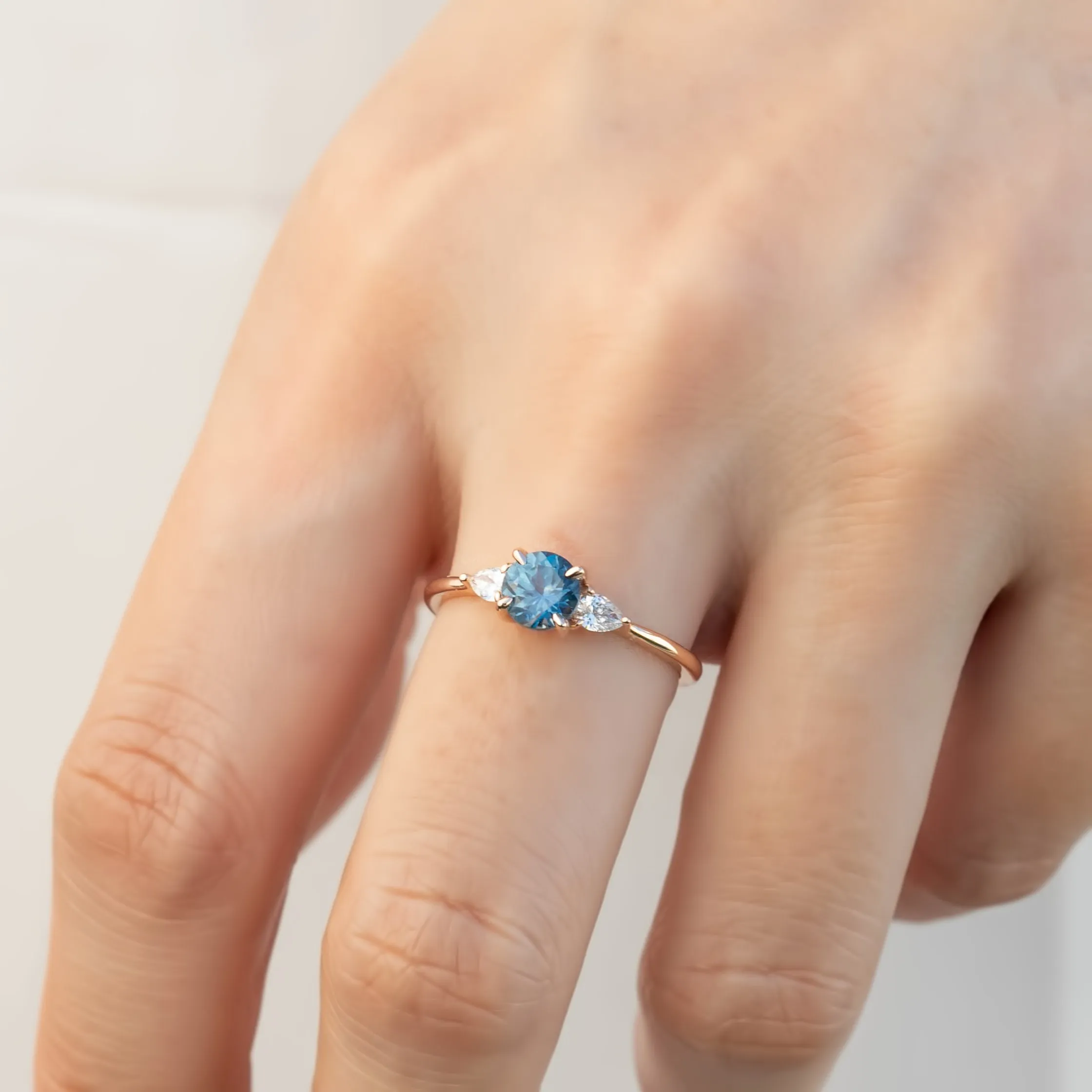 Olivia Ring - 0.89ct Teal Blue Montana Sapphire, 14k rose gold (One of a kind)