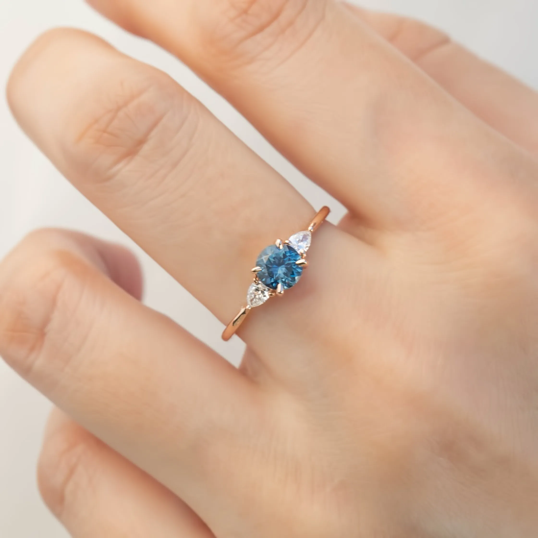 Olivia Ring - 0.89ct Teal Blue Montana Sapphire, 14k rose gold (One of a kind)