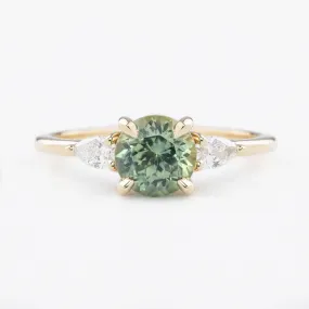 Olivia Ring 1.42ct Light Green Round Montana Sapphire, 14K Yellow Gold (One of a kind)