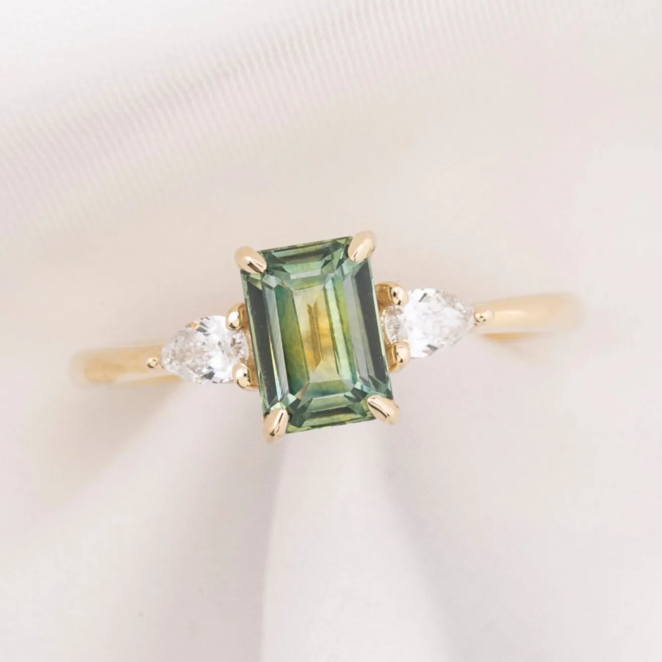 Olivia Ring 1.55ct Green Montana Sapphire, 14k Yellow Gold (One of a kind)