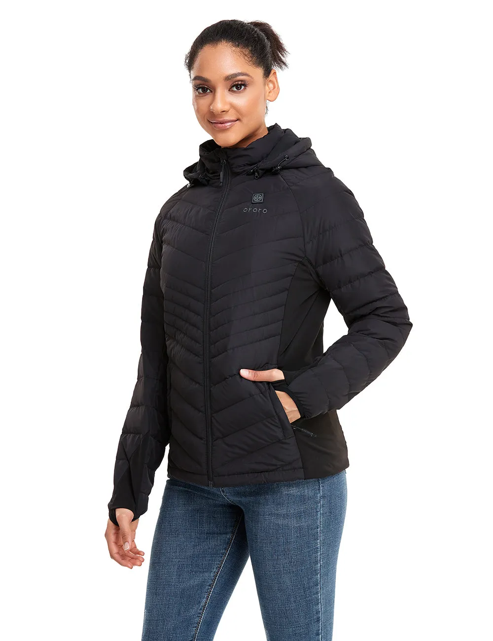 (Open-box) Women's Heated Down Jacket - Black/White