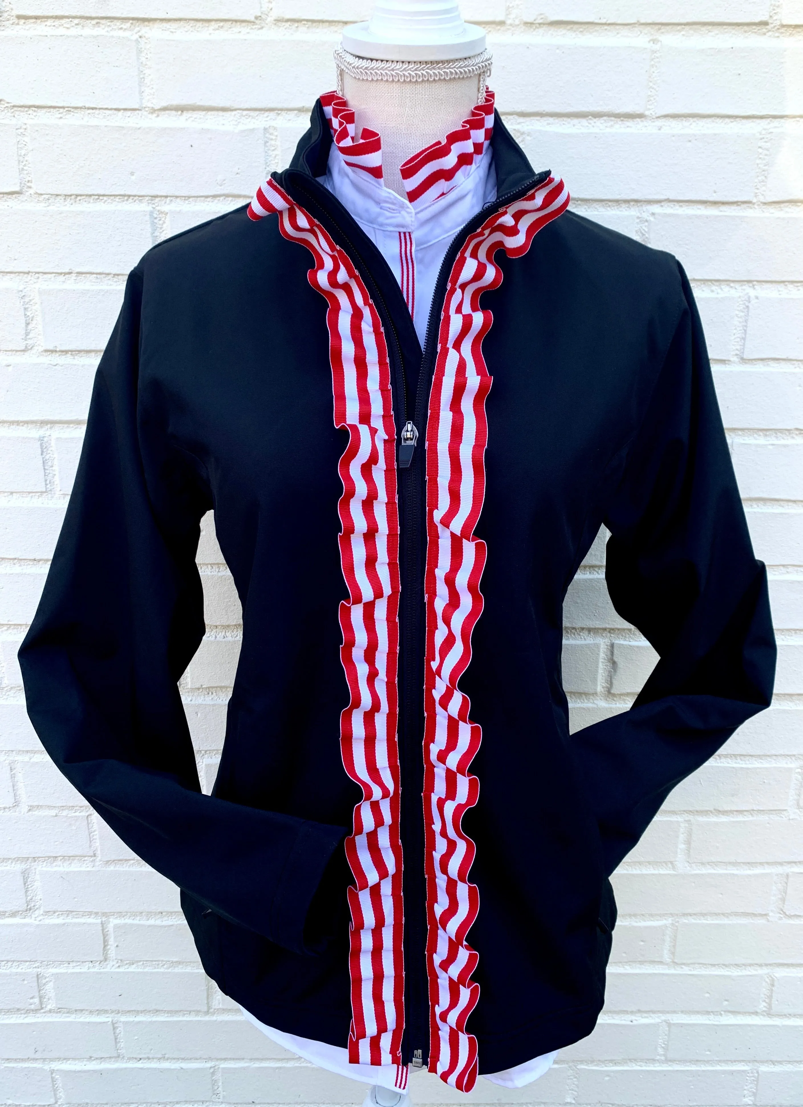 Sailor Soft Shell Jacket - Black w Red & White Stripe Ruffle Ribbon (SLR06)