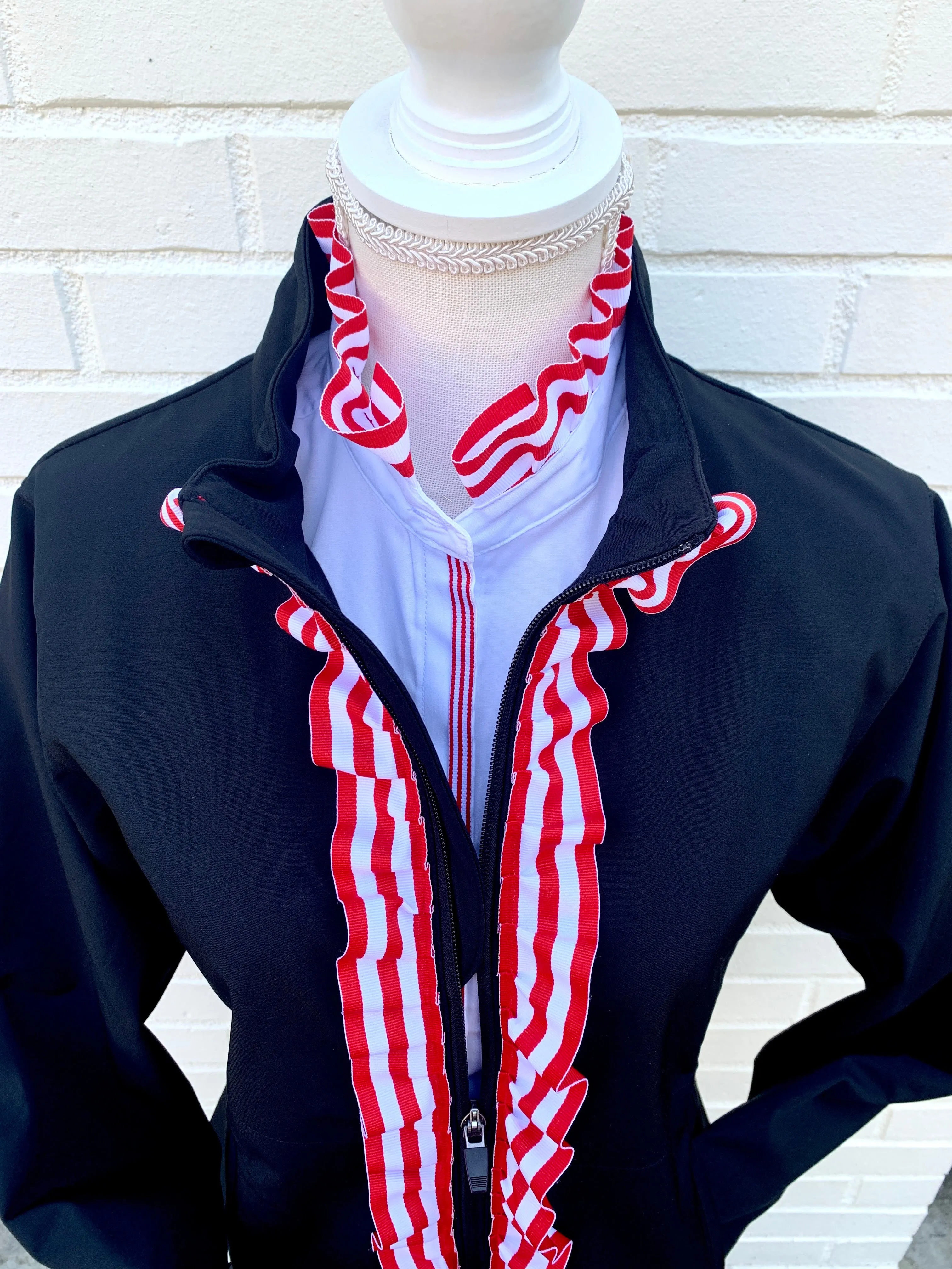 Sailor Soft Shell Jacket - Black w Red & White Stripe Ruffle Ribbon (SLR06)