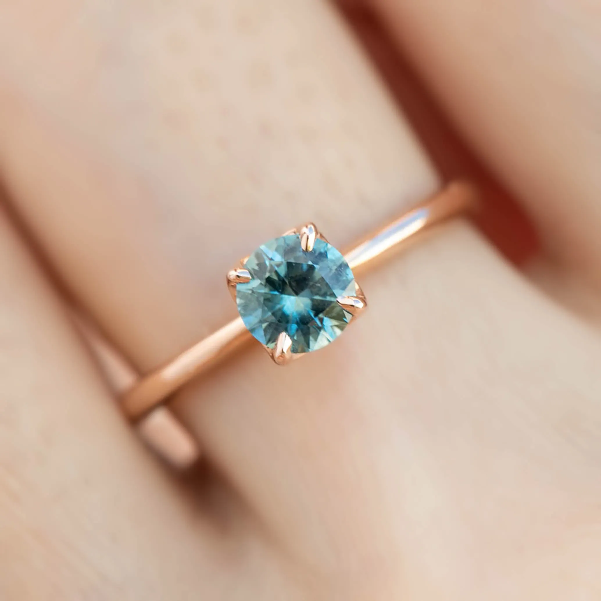 Sara Ring 0.72ct Light Blue Round Montana Sapphire, 14k Rose Gold (One of a kind)