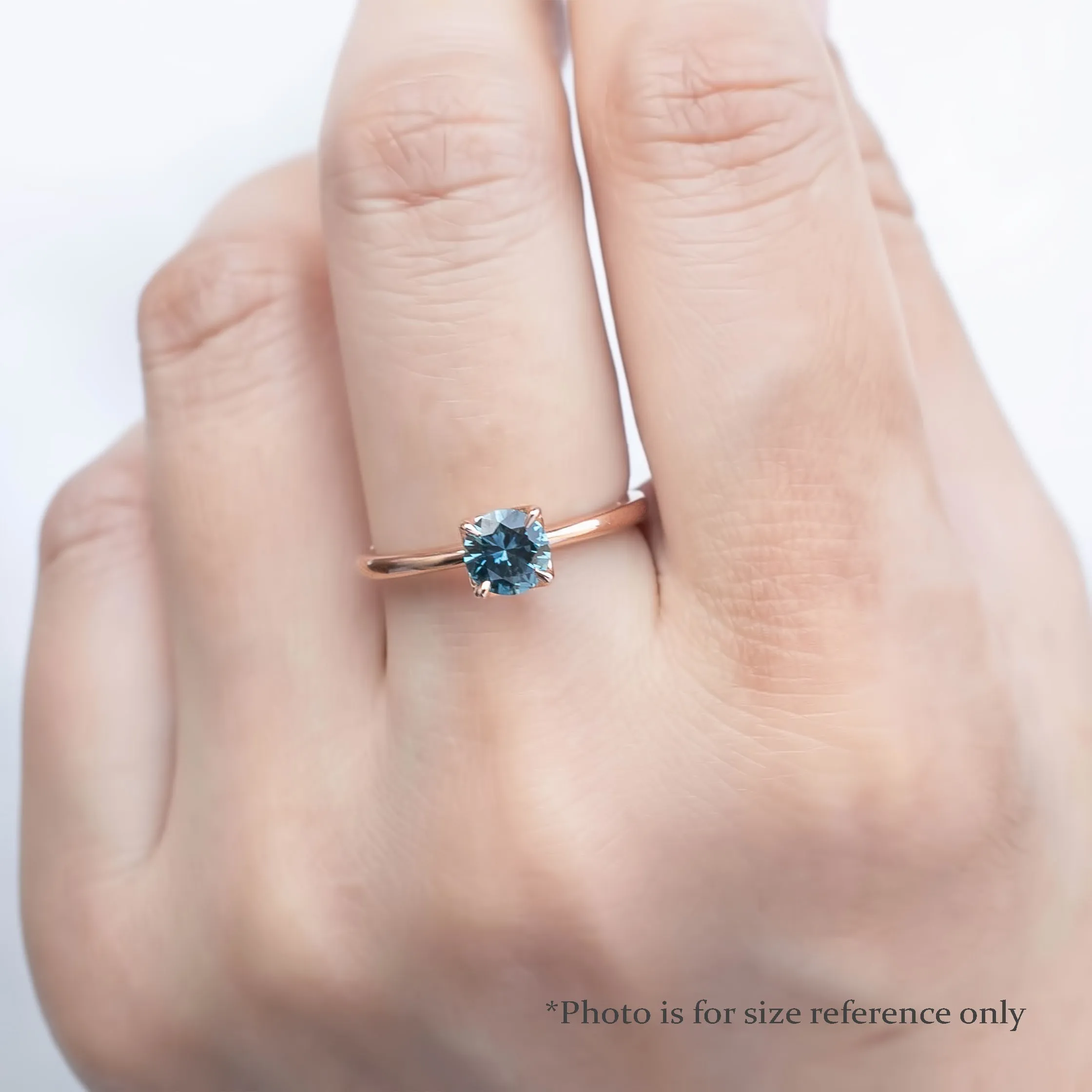 Sara Ring 0.72ct Light Blue Round Montana Sapphire, 14k Rose Gold (One of a kind)