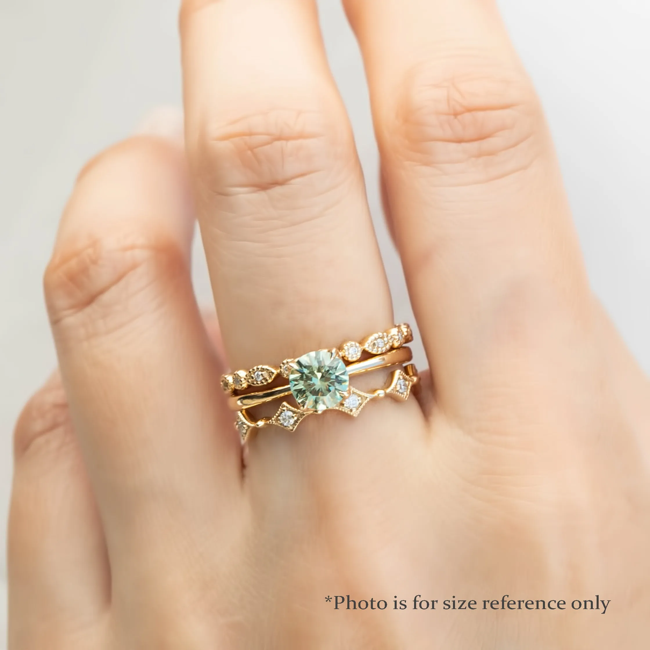 Sara Ring 0.89ct Light Blue Green Round Montana Sapphire, 14K Yellow Gold (One of a kind)