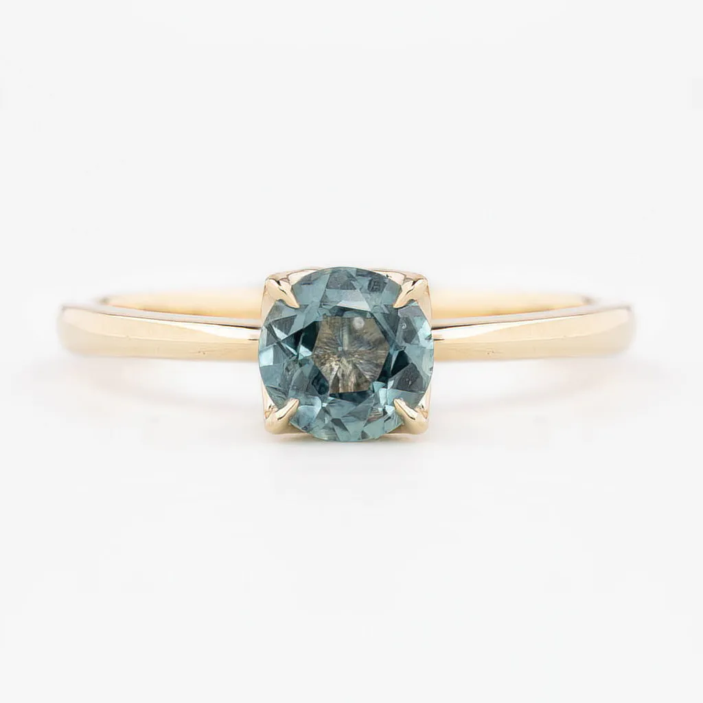 Sara Ring 0.89ct Light Blue Green Round Montana Sapphire, 14K Yellow Gold (One of a kind)